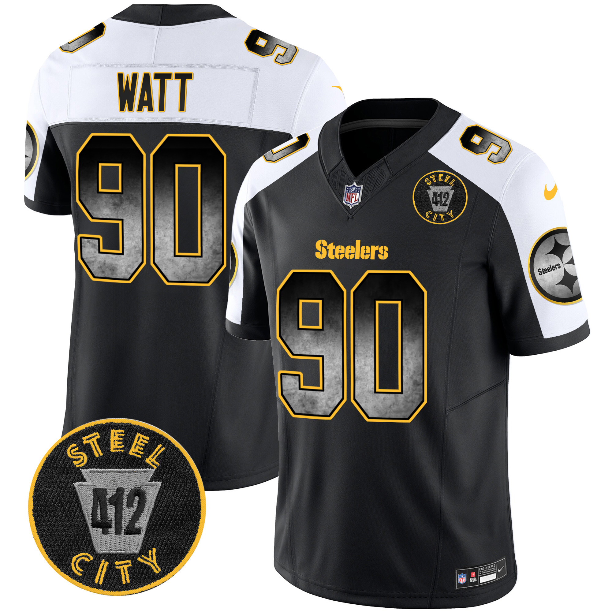 Men's T. J. Watt Pittsburgh Steelers Arch Smoke 412 Patch Vapor Limited Alternate Jersey - All Stitched