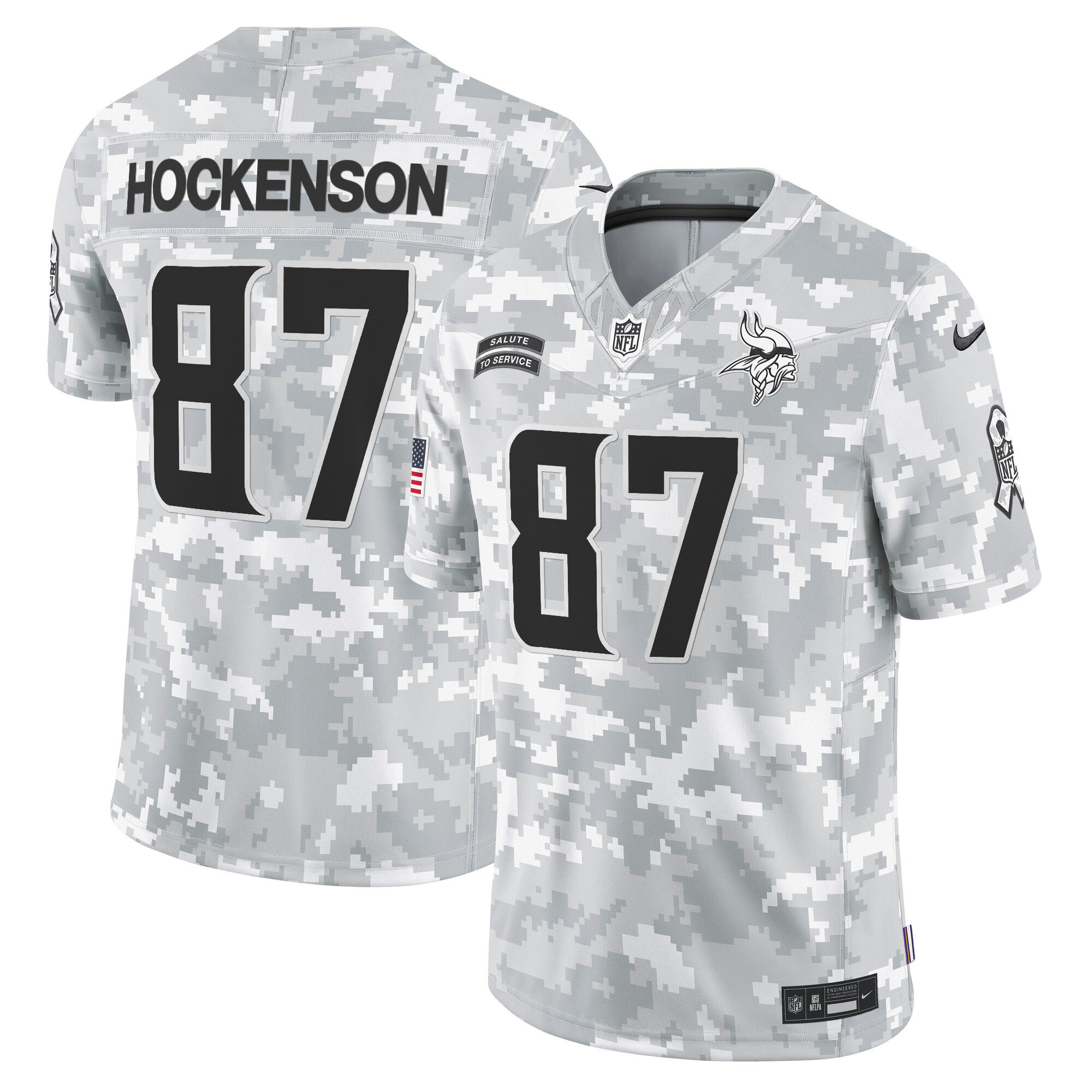 Men's T.J. Hockenson Minnesota Vikings 2024 Salute to Service Vapor Limited Arctic Camo Jersey - All Stitched