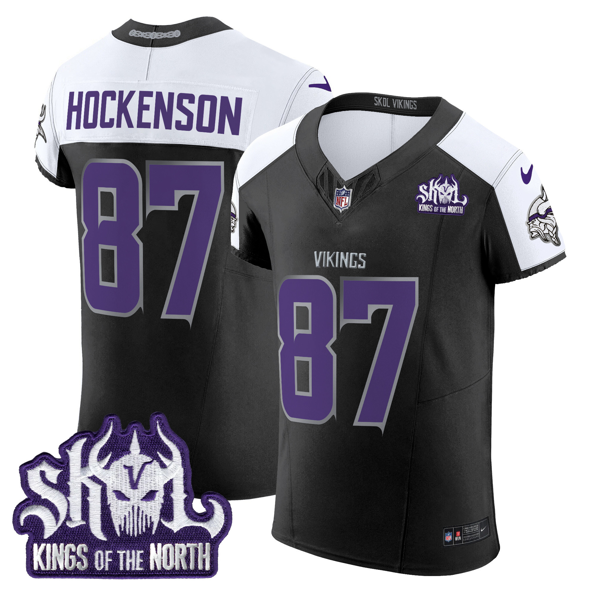Men's T.J. Hockenson Minnesota Vikings 2024 Winter Warrior Skol Patch Vapor Elite Black Alternate Jersey - All Stitched