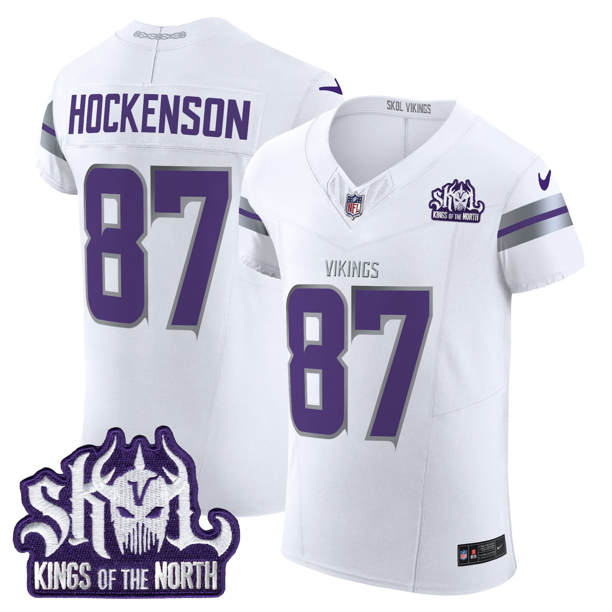 Men's T.J. Hockenson Minnesota Vikings 2024 Winter Warrior Skol Patch Vapor Elite White Jersey - All Stitched