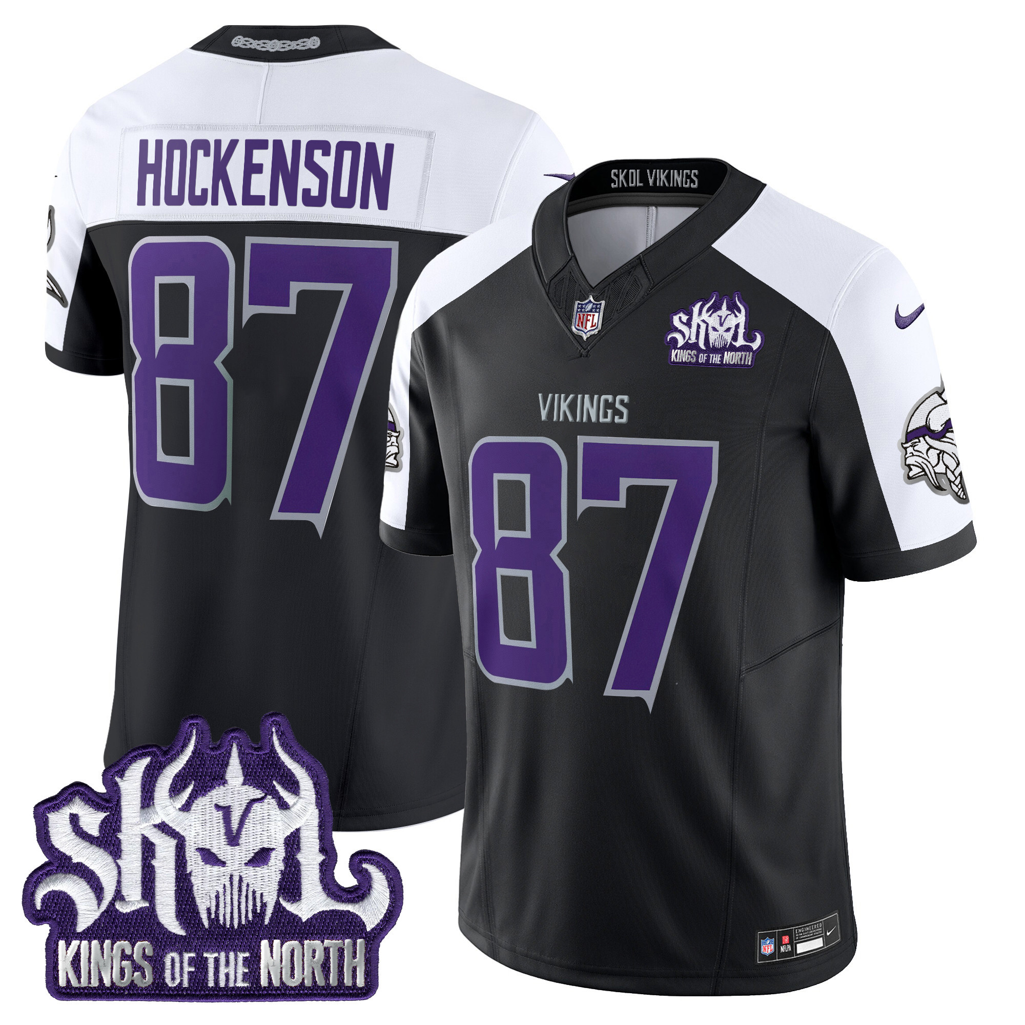 Men's T.J. Hockenson Minnesota Vikings 2024 Winter Warrior Skol Patch Vapor Limited Black Alternate Jersey - All Stitched