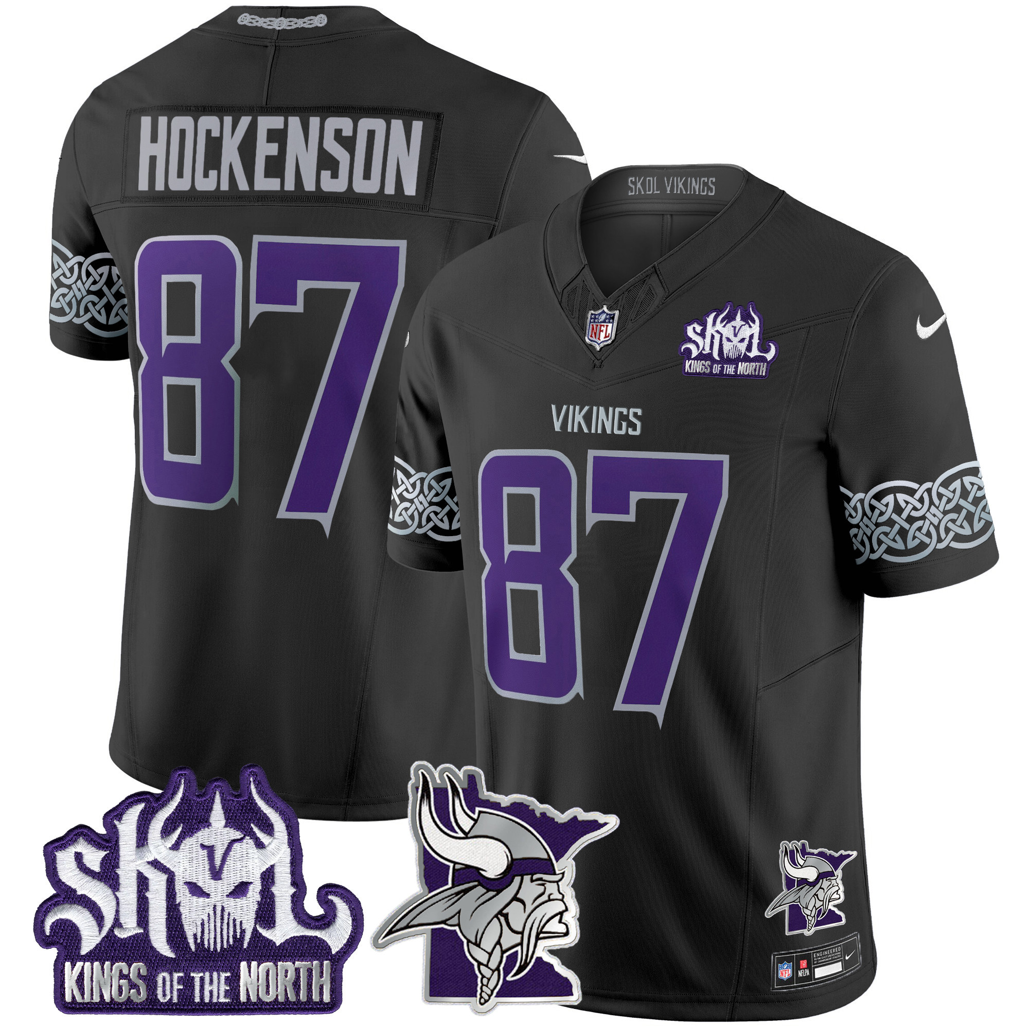 Men's T.J. Hockenson Minnesota Vikings 2024 Winter Warrior Skol Patch Vapor Limited Black Jersey V2 - All Stitched