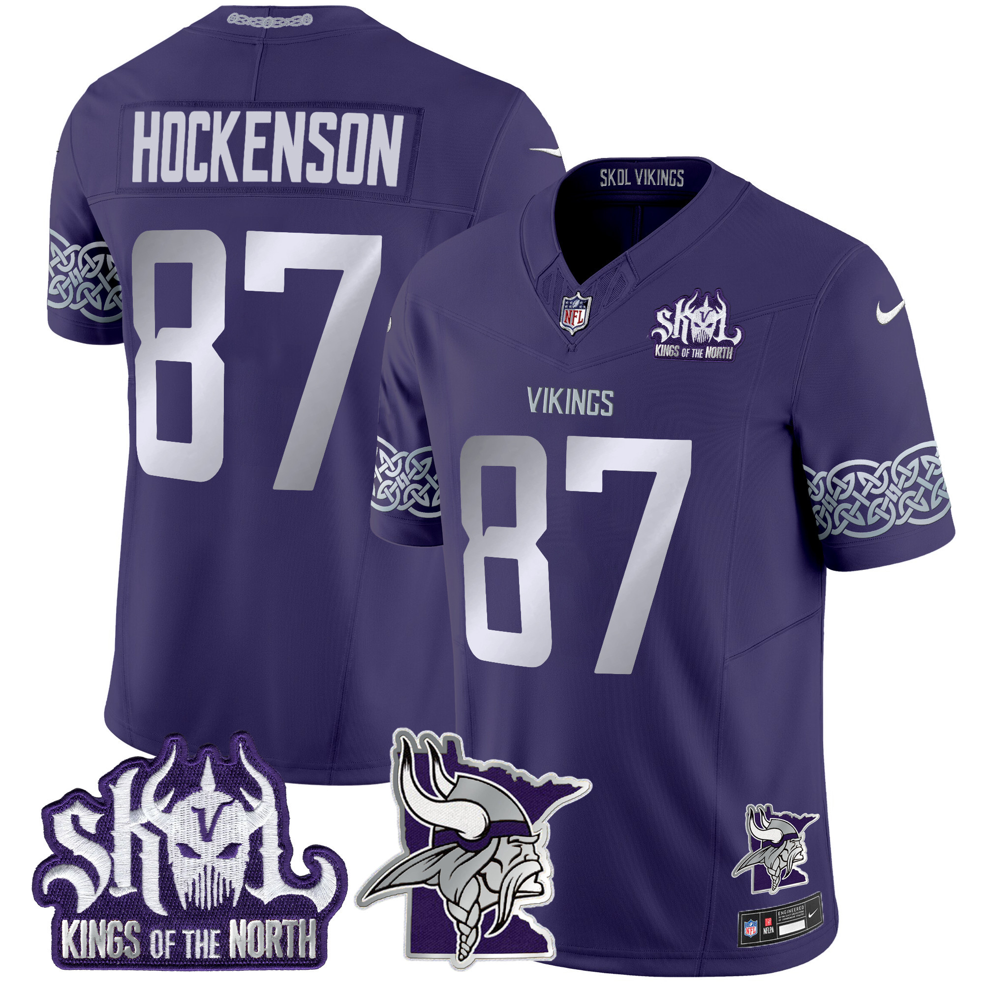 Men's T.J. Hockenson Minnesota Vikings 2024 Winter Warrior Skol Patch Vapor Limited Purple Jersey V2 - All Stitched