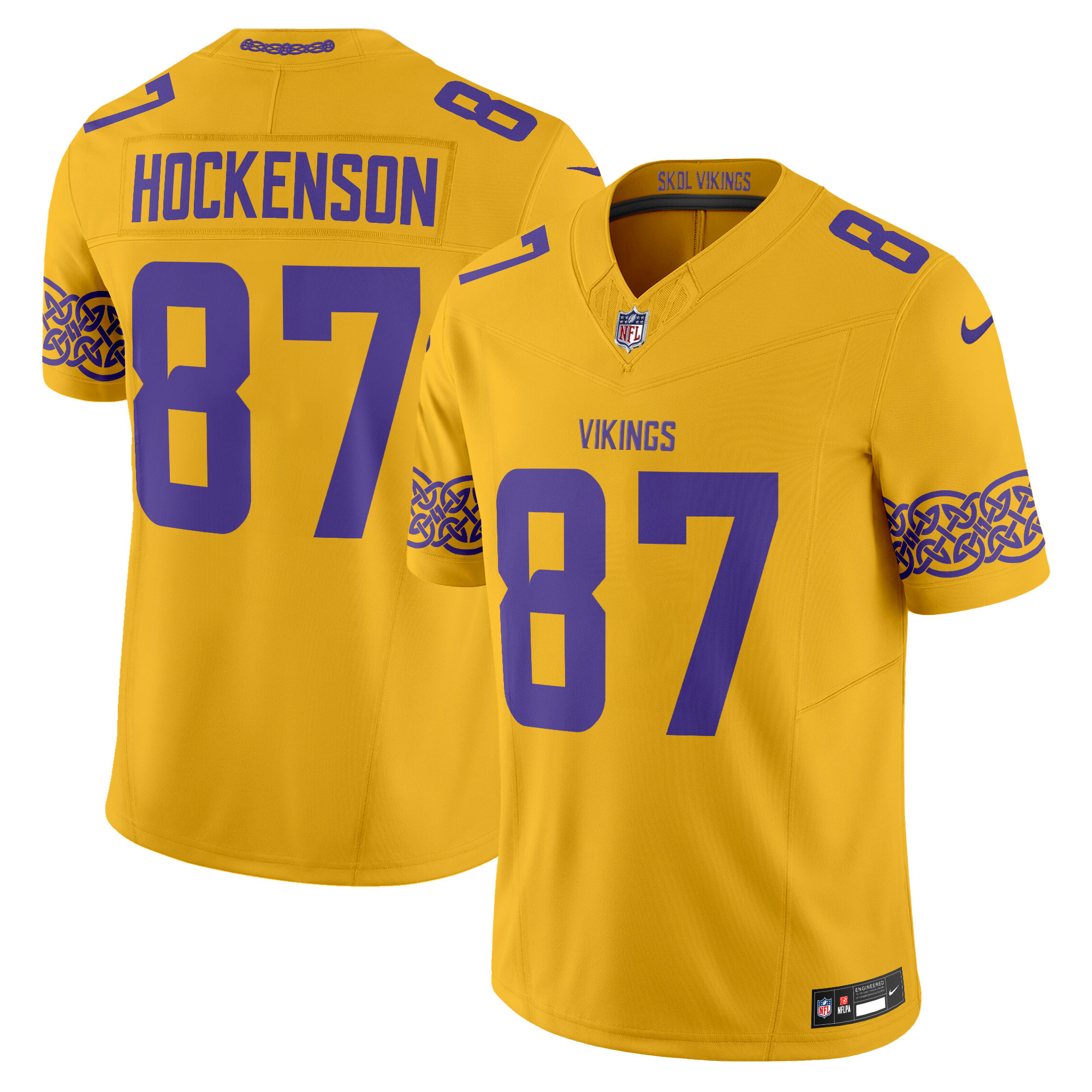 Men's T.J. Hockenson Minnesota Vikings Nordic Pattern Vapor Limited Gold Jersey - All Stitched