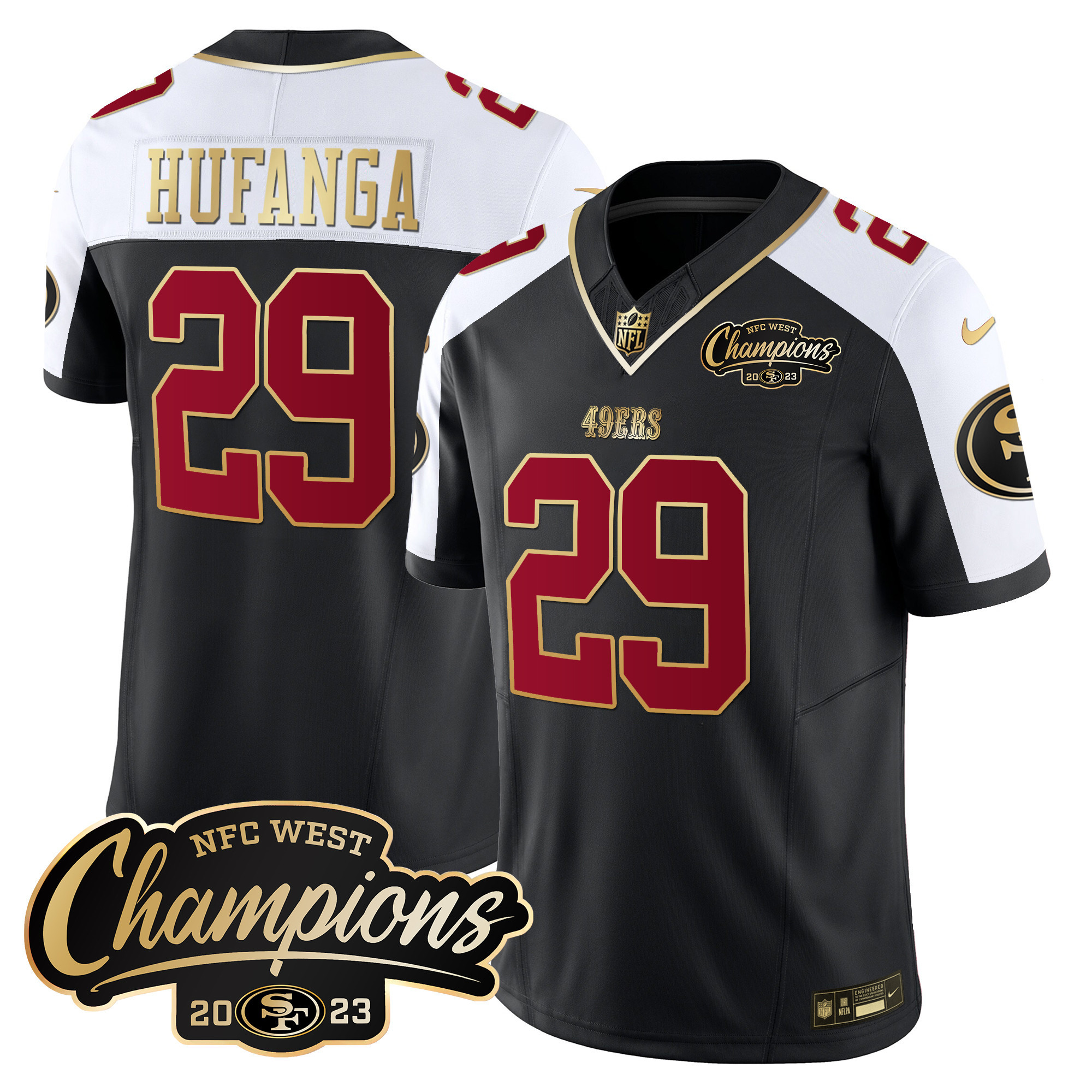 Men's Talanoa Hufanga San Francisco 49ers 2023 NFC West Champions Patch Vapor Black Alternate Jersey - All Stitched