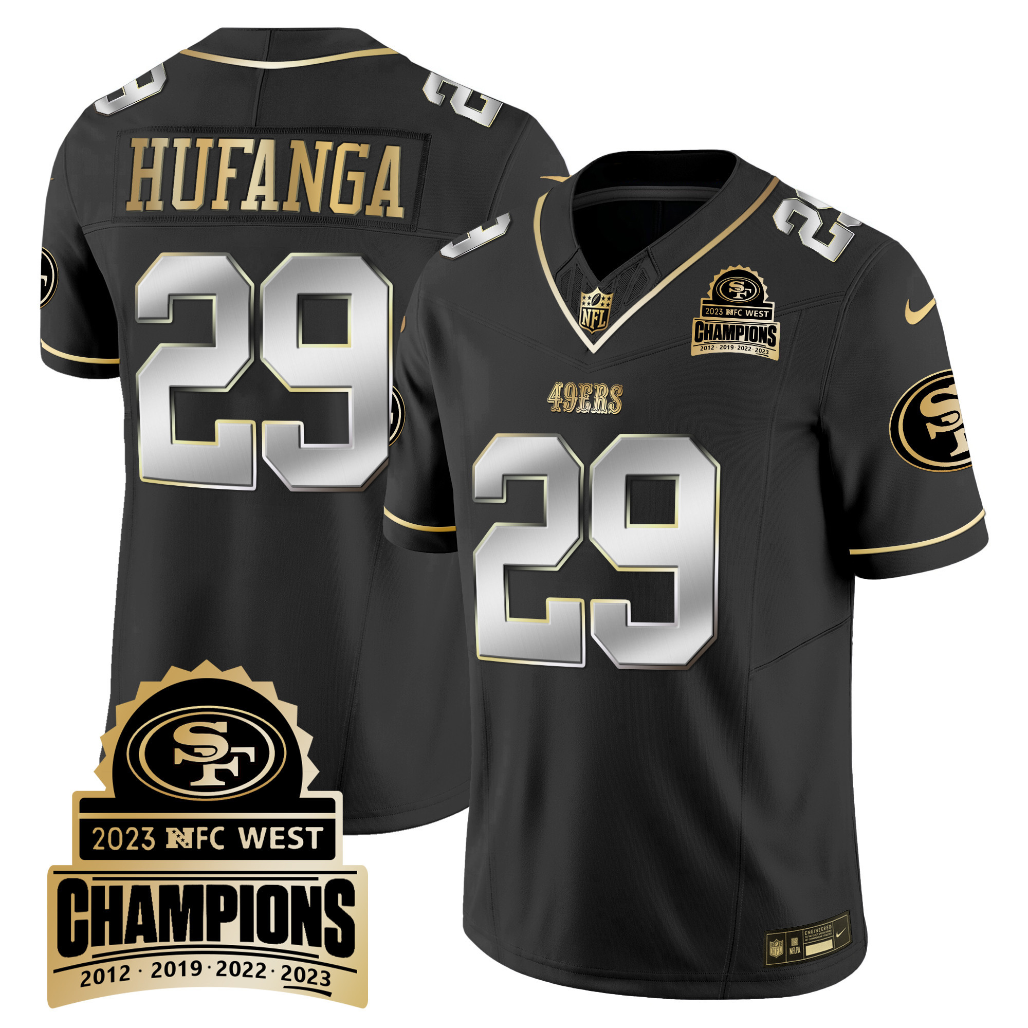 Men's Talanoa Hufanga San Francisco 49ers 2023 NFC West Champions Patch Vapor Black Limited Jersey V4 - All Stitched