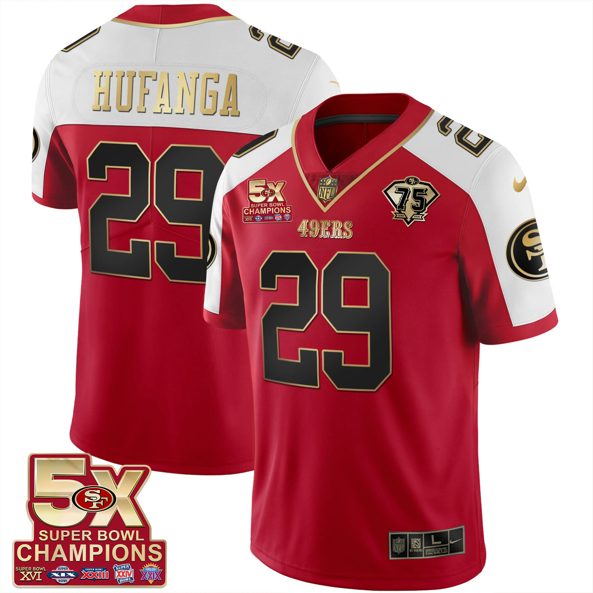Men's Talanoa Hufanga San Francisco 49ers 5x Super Bowl Patch Black Red Vapor Red Alternate Jersey - Stitched