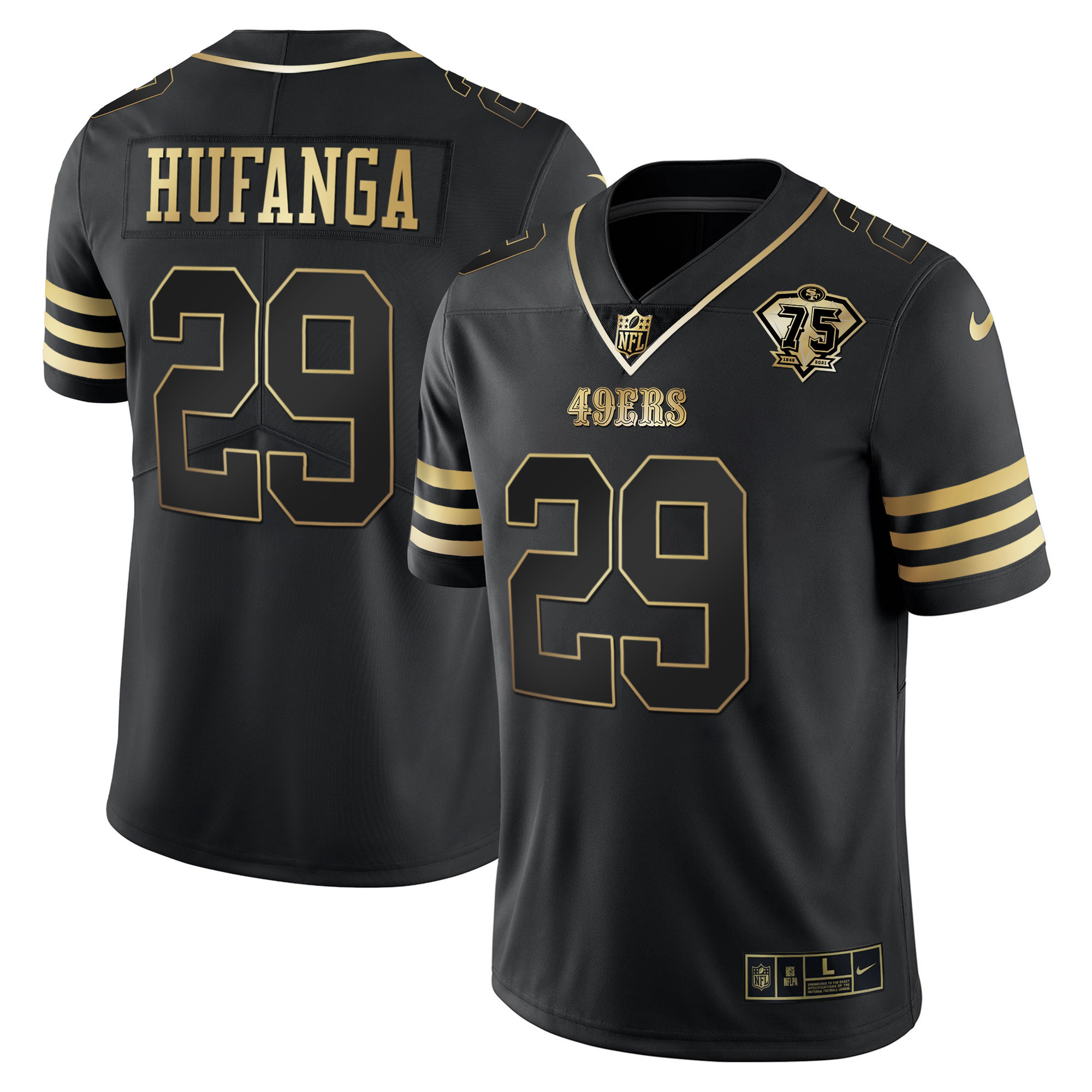 Men's Talanoa Hufanga San Francisco 49ers 75th Anniversary Patch Vapor Gold Black Gold Jersey - All Stitched