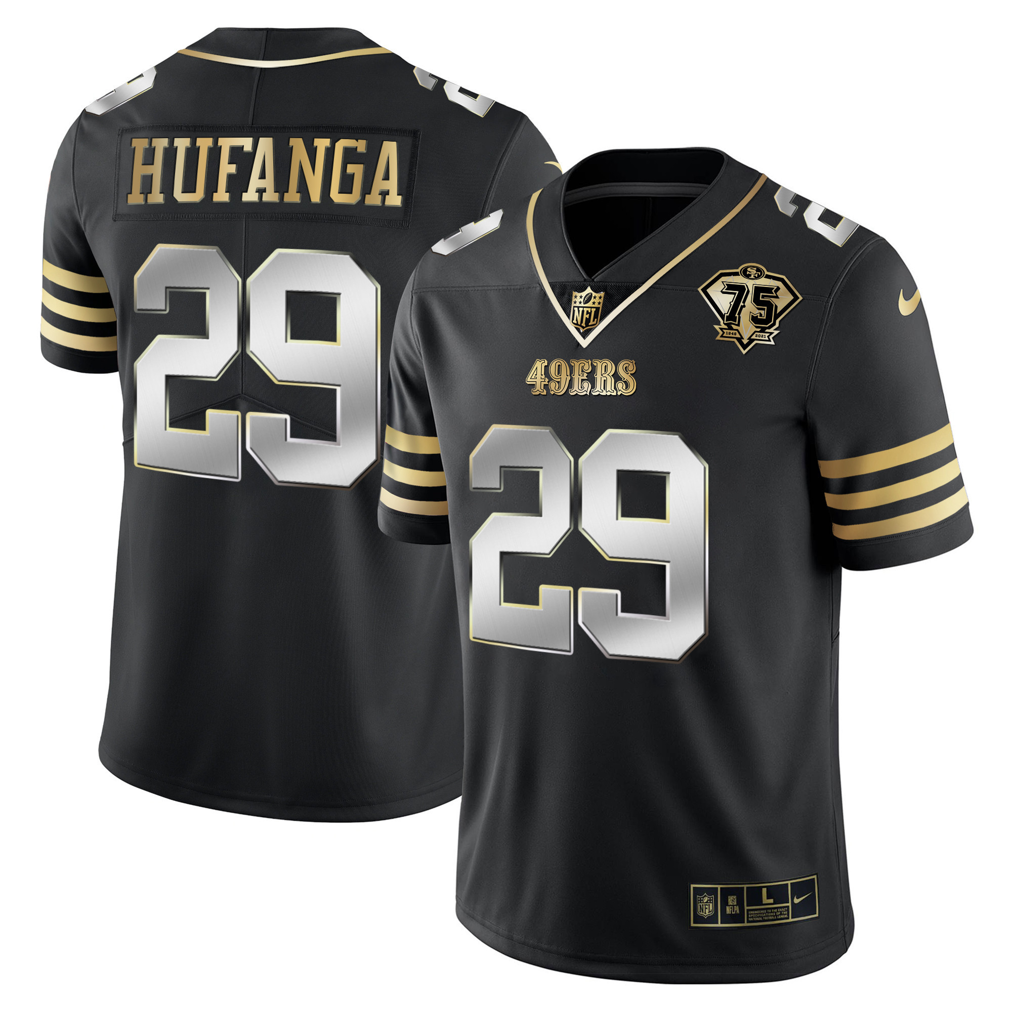 Men's Talanoa Hufanga San Francisco 49ers 75th Anniversary Patch Vapor Gold Black Limited Jersey - All Stitched