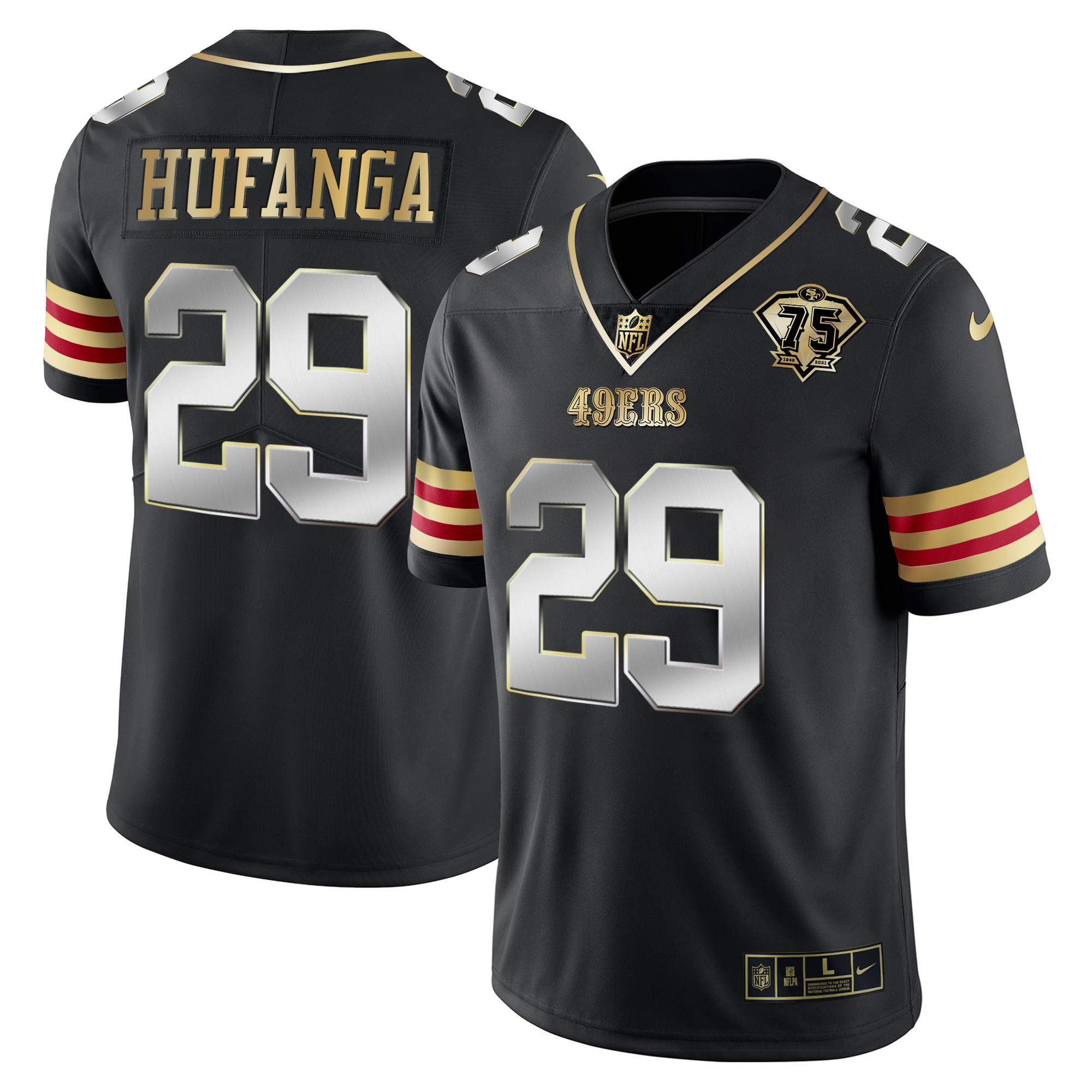 Men's Talanoa Hufanga San Francisco 49ers 75th Anniversary Patch Vapor Gold Black Limited Jersey V2 - All Stitched