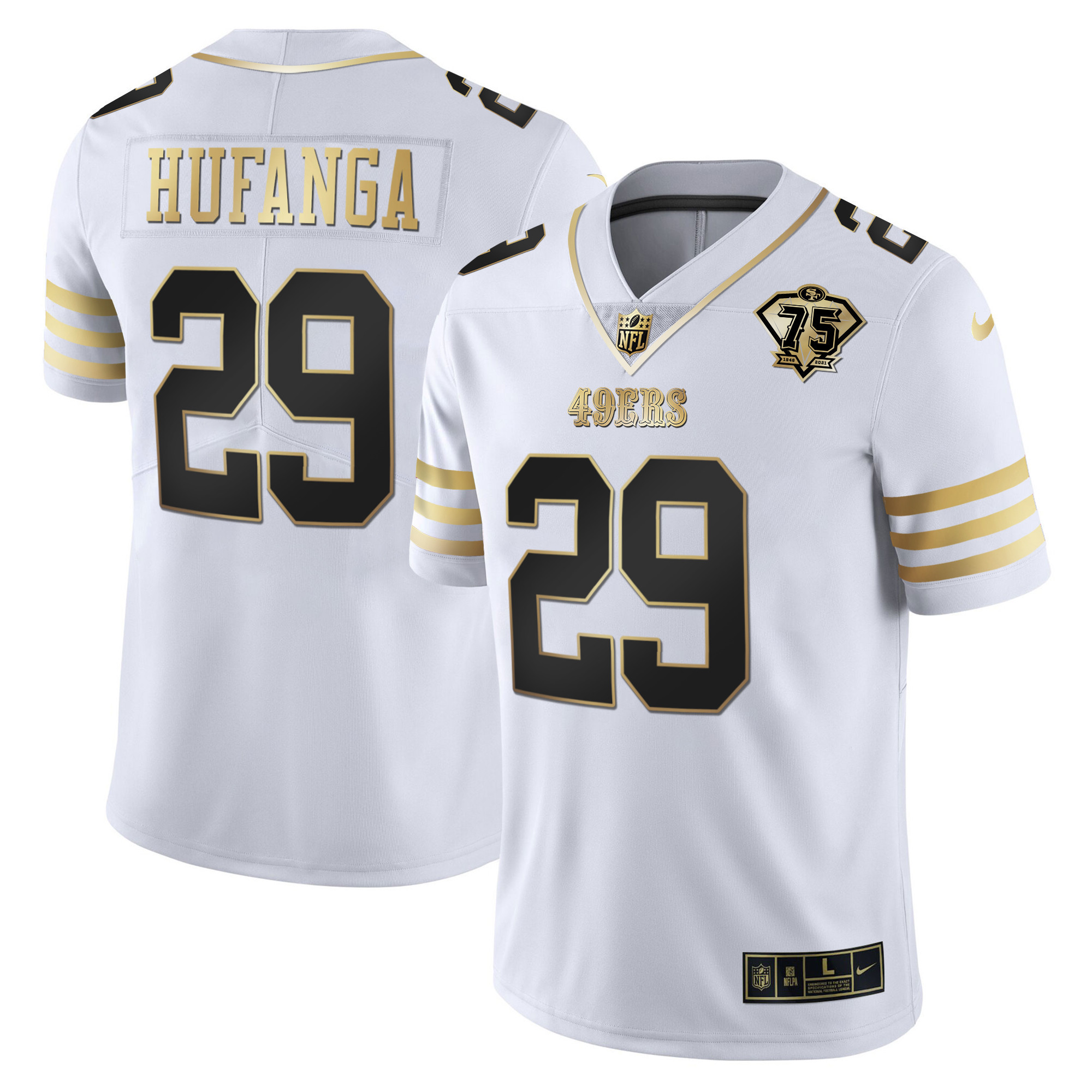 Men's Talanoa Hufanga San Francisco 49ers 75th Anniversary Patch Vapor Gold White Gold Jersey - All Stitched