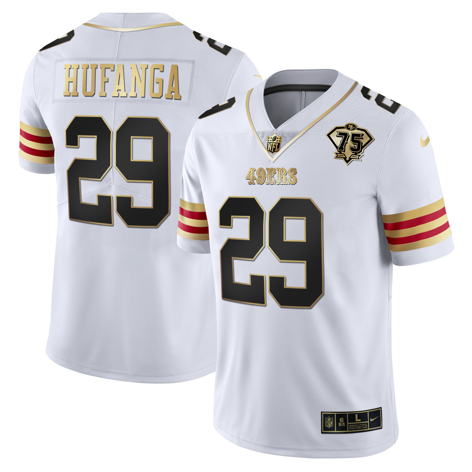 Men's Talanoa Hufanga San Francisco 49ers 75th Anniversary Patch Vapor Gold White Gold Jersey V2 - All Stitched