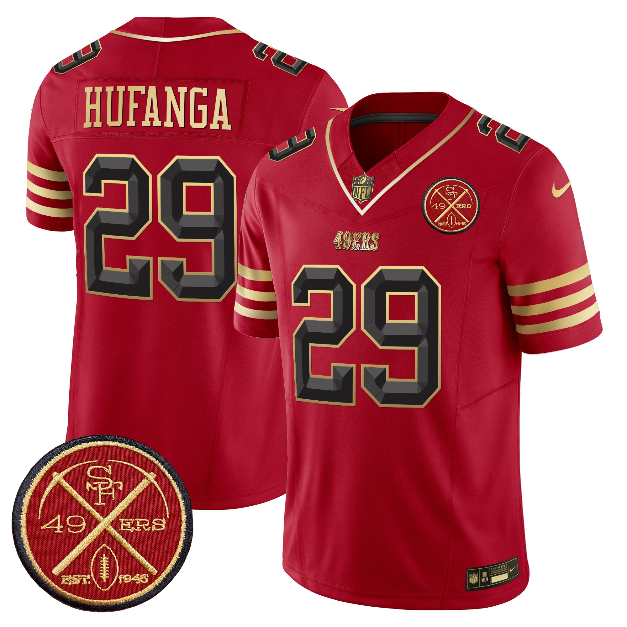 Men's Talanoa Hufanga San Francisco 49ers Est.1946 Patch Vapor Limited Black Scarlet Jersey V2 - All Stitched