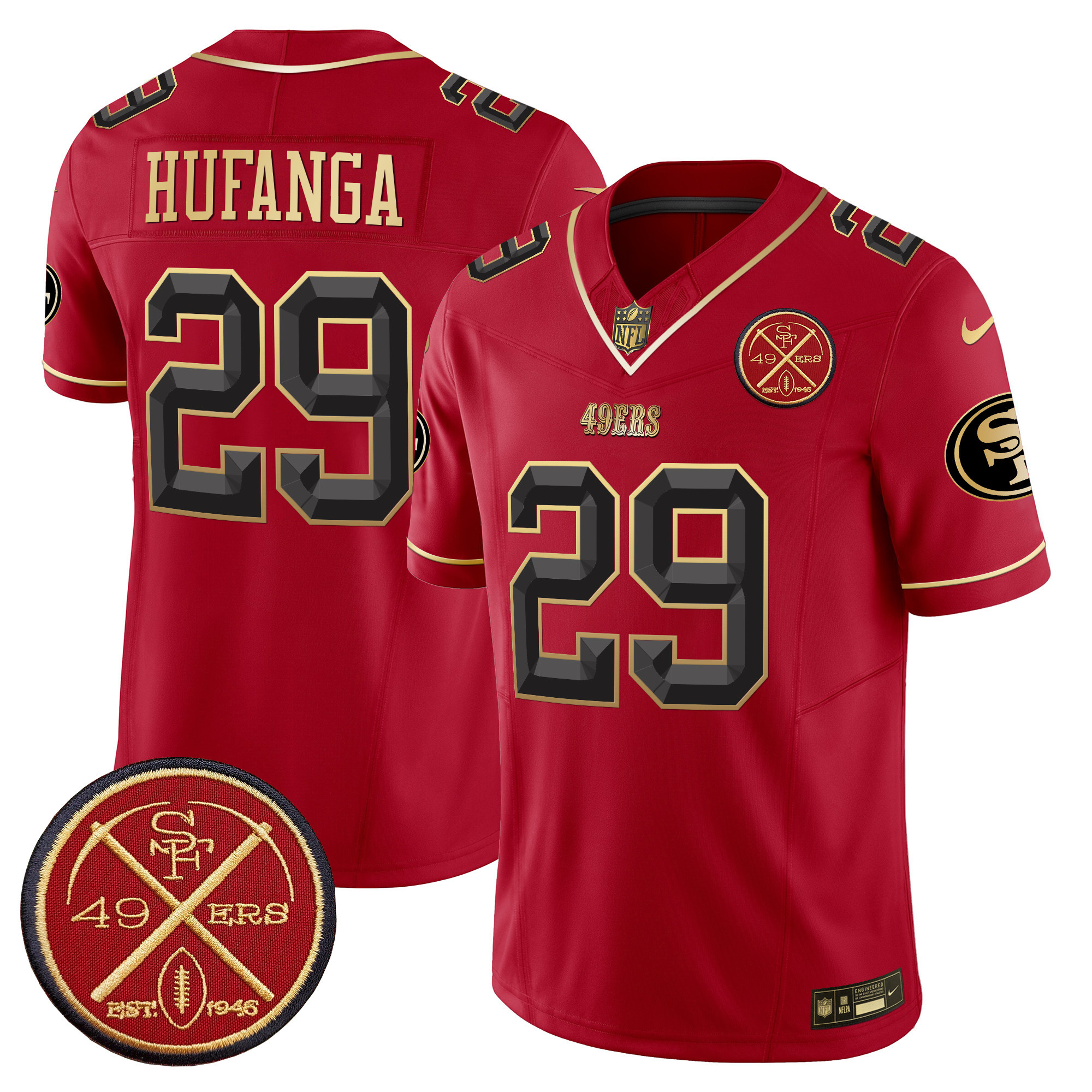 Men's Talanoa Hufanga San Francisco 49ers Est.1946 Patch Vapor Limited Scarlet Limited Jersey V2 - All Stitched