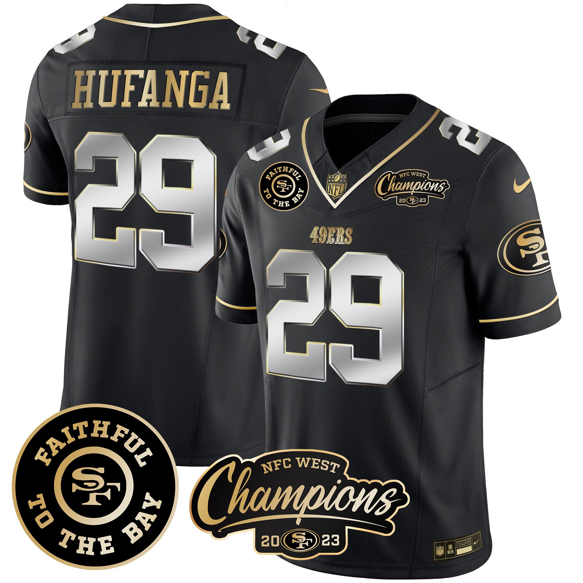 Men's Talanoa Hufanga San Francisco 49ers Faithful & 2023 NFC West Champions Patch Vapor Black Limited Jersey - All Stitched