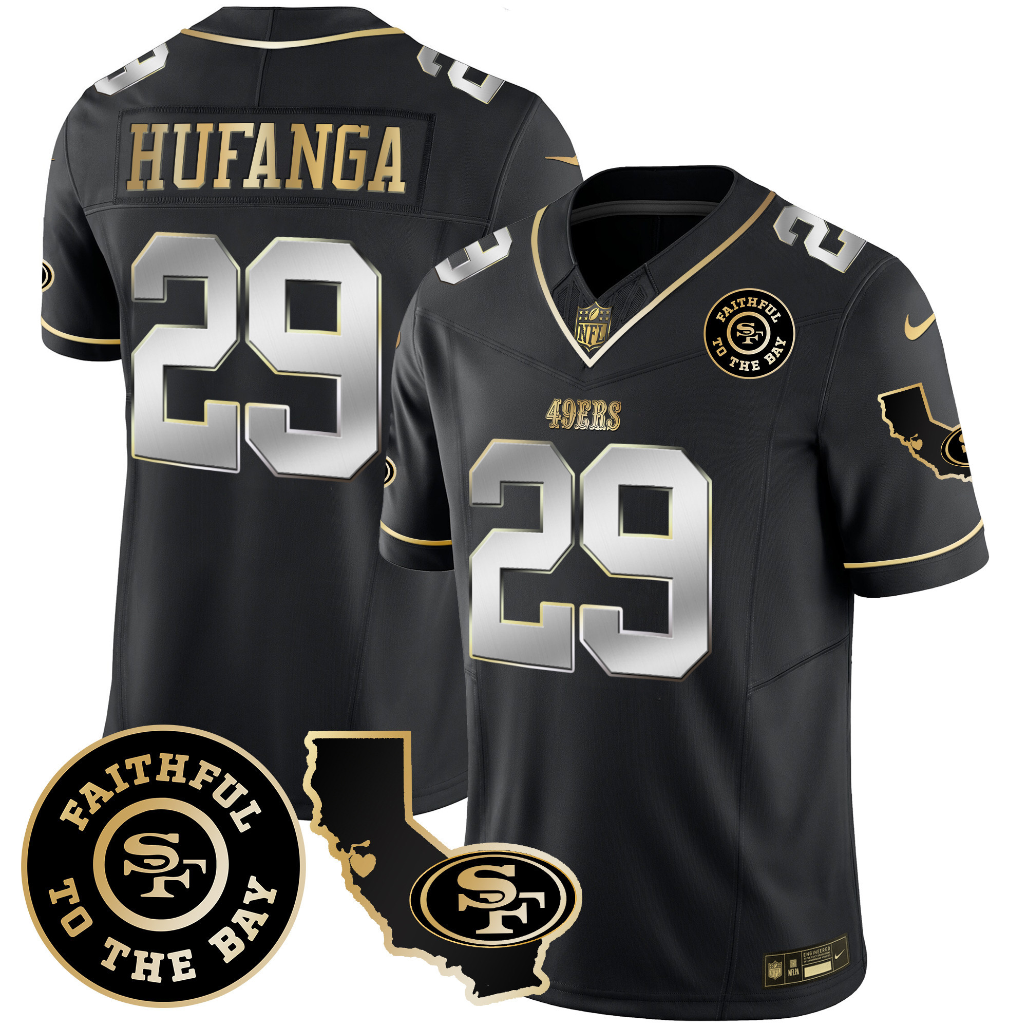 Men's Talanoa Hufanga San Francisco 49ers Faithful & California Patch Vapor Black Limited Jersey - All Stitched