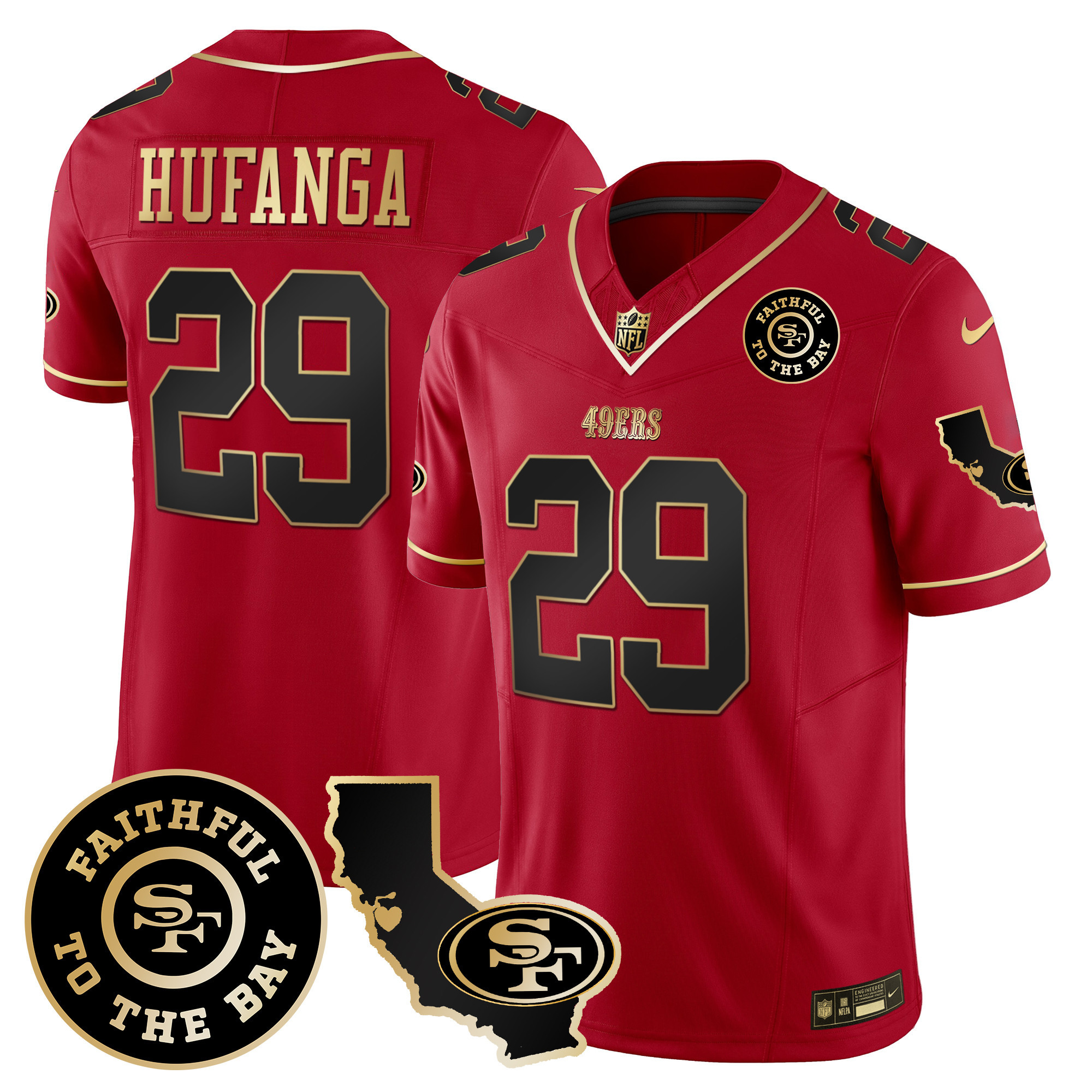 Men's Talanoa Hufanga San Francisco 49ers Faithful & California Patch Vapor Scarlet Limited Jersey - All Stitched