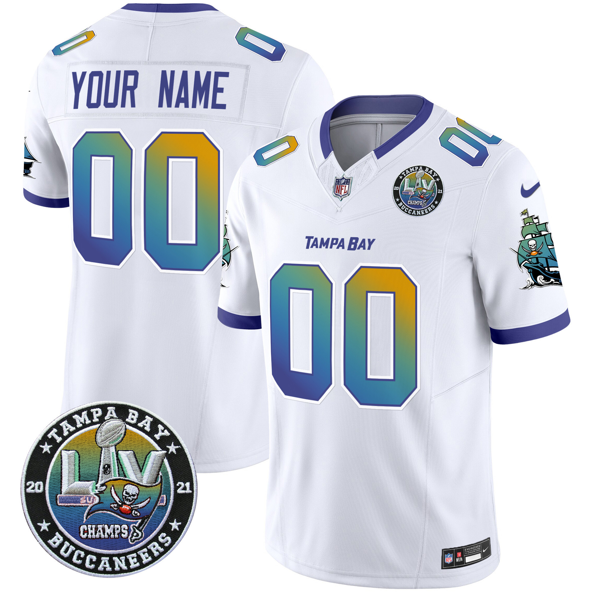 Men's Tampa Bay Buccaneers "Tampa City" Super Bowl LIV Patch Vapor Limited Custom White Jersey - All Stitched
