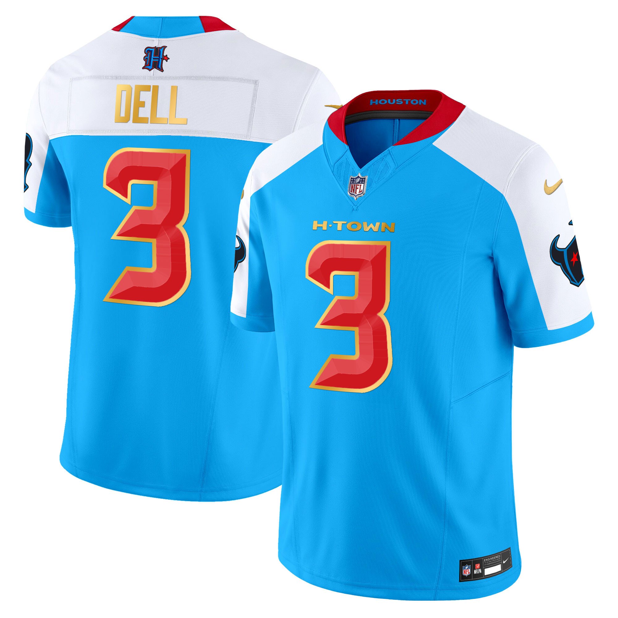 Men's Tank Dell Houston Texans 2024 Gold Trim Vapor Limited Blue Alternate Jersey - All Stitched