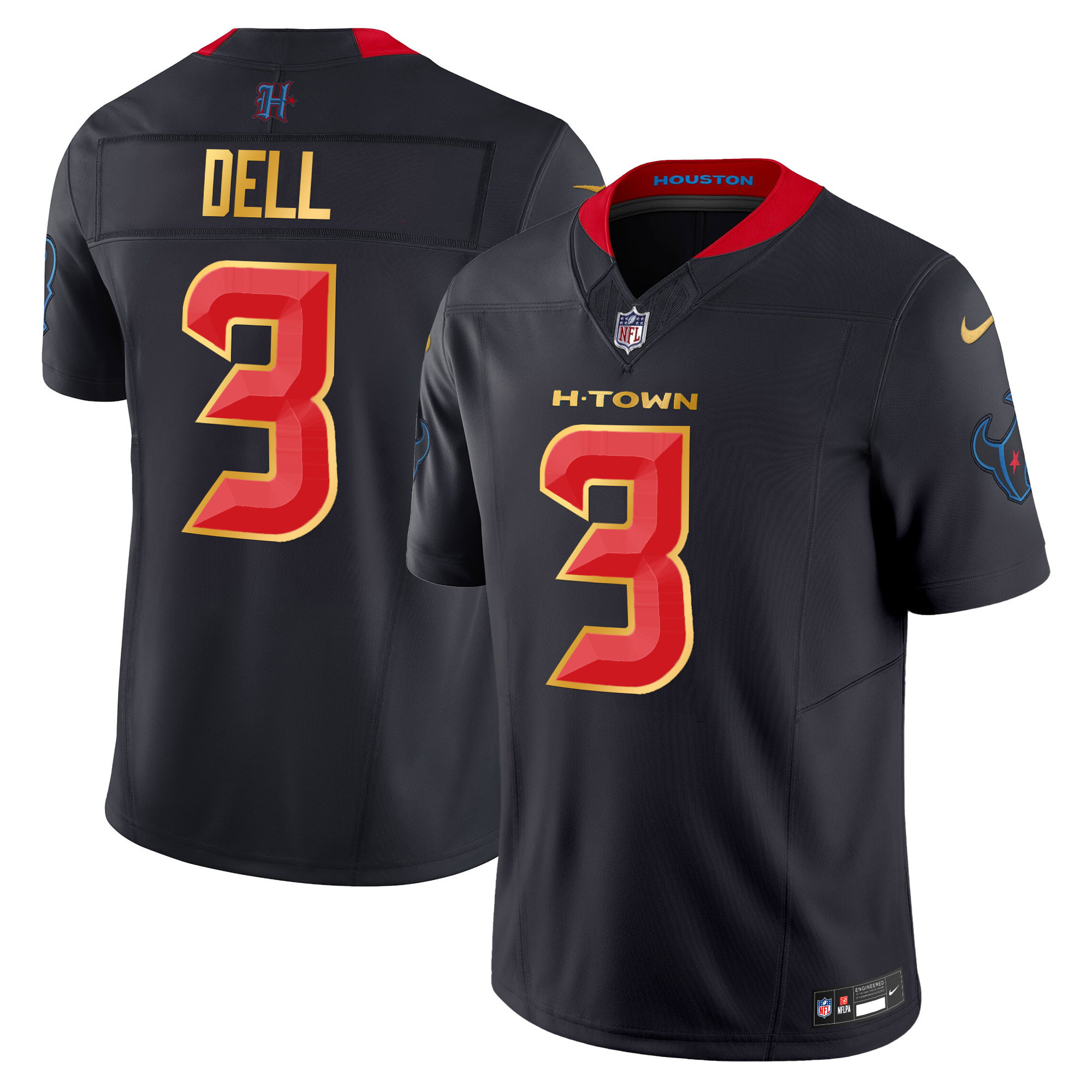Men's Tank Dell Houston Texans 2024 Gold Trim Vapor Limited Navy Limited Jersey - All Stitched