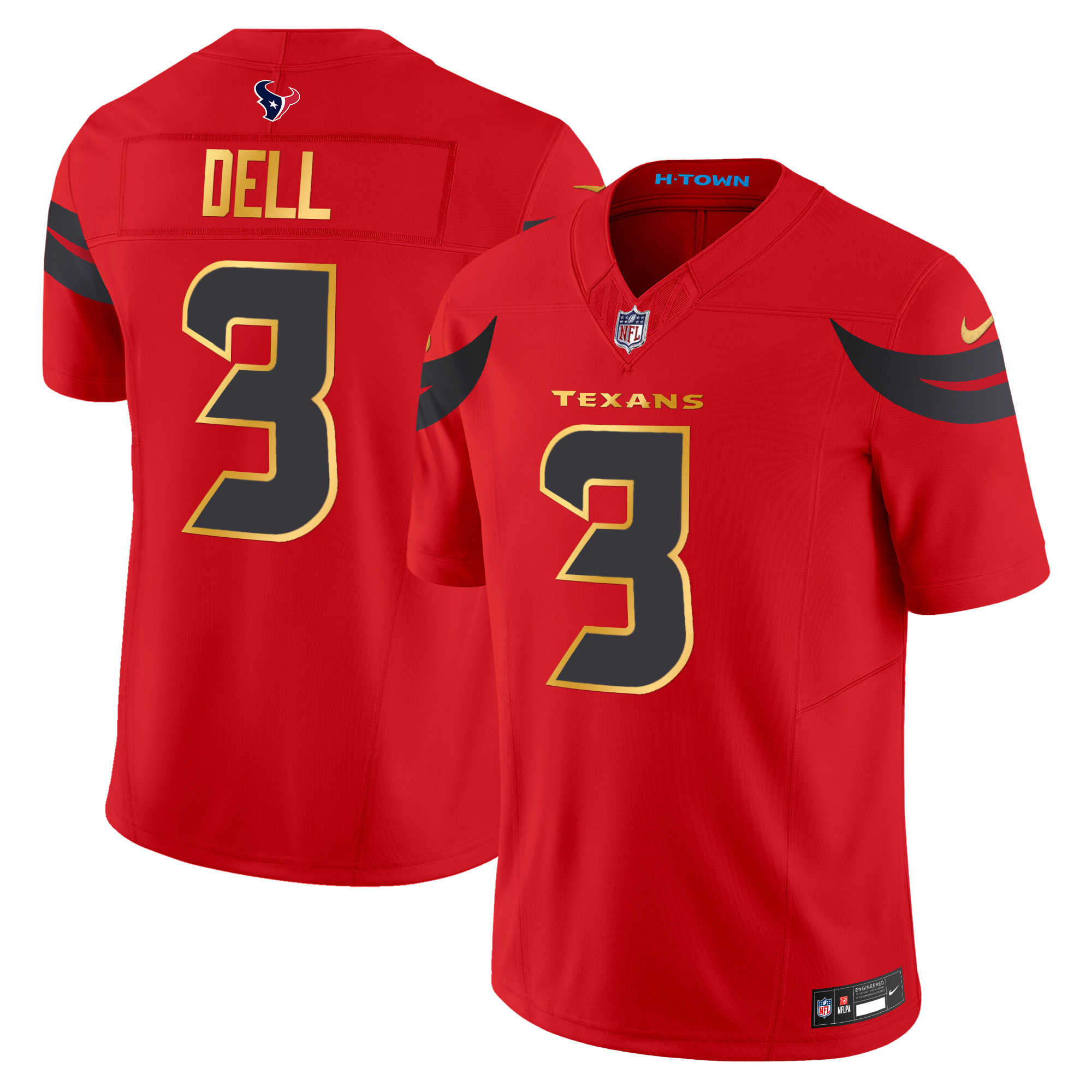 Men's Tank Dell Houston Texans 2024 Gold Trim Vapor Limited Red Jersey - All Stitched