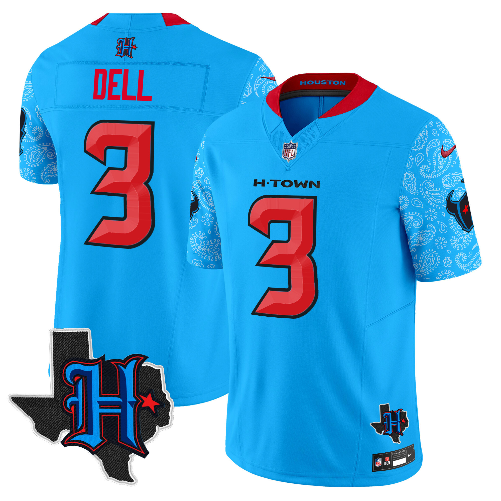 Men's Tank Dell Houston Texans 2024 Texas Patch Vapor Limited Blue Jersey V4 - All Stitched