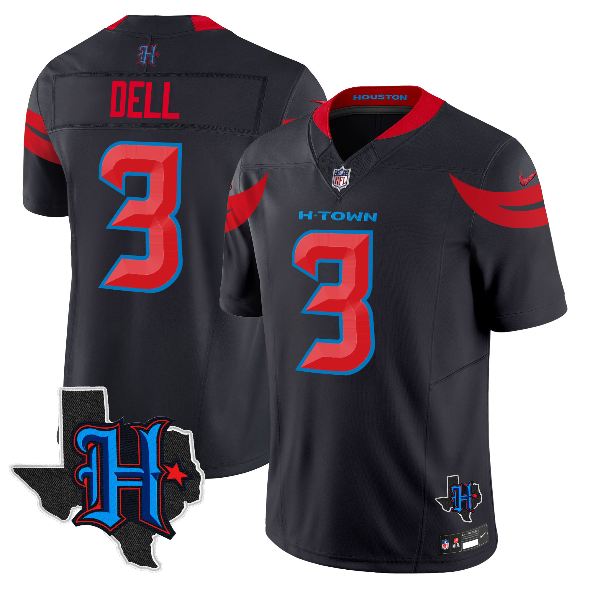 Men's Tank Dell Houston Texans 2024 Texas Patch Vapor Limited Navy Limited Jersey V3 - All Stitched