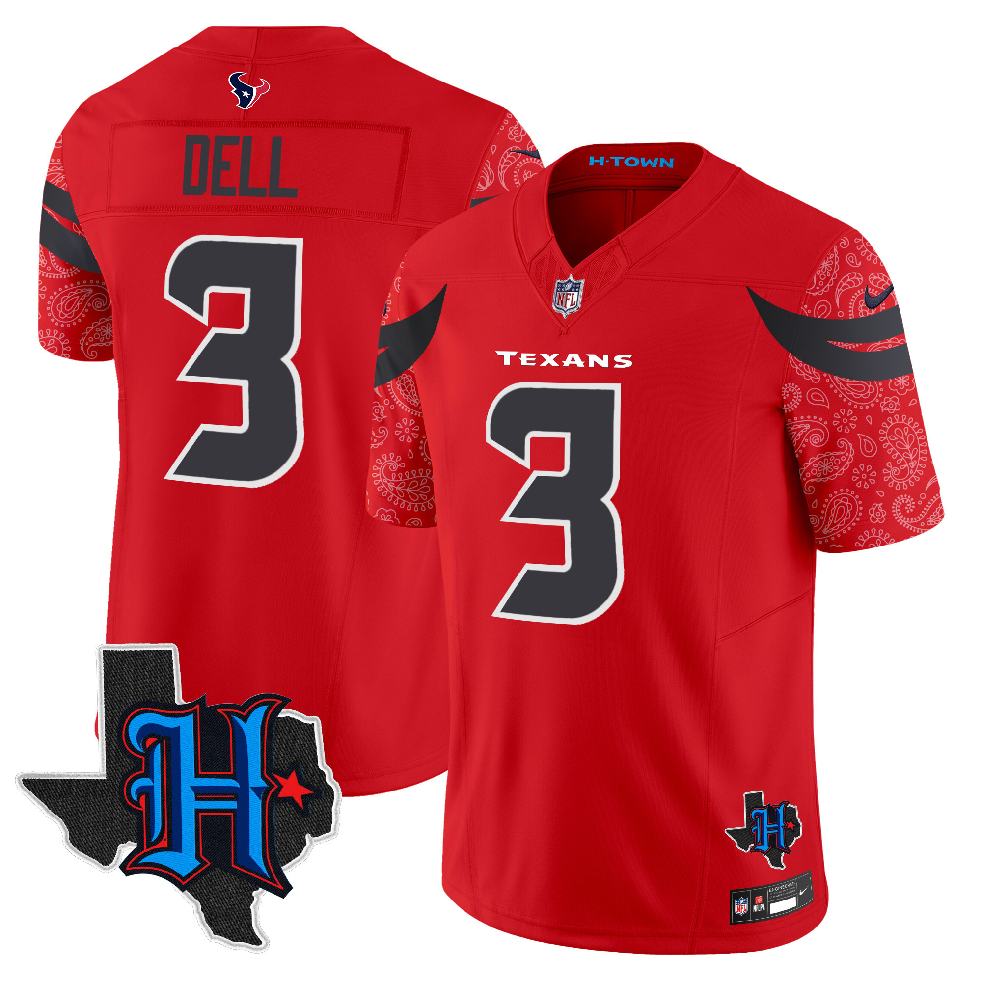 Men's Tank Dell Houston Texans 2024 Texas Patch Vapor Limited Red Jersey V4 - All Stitched