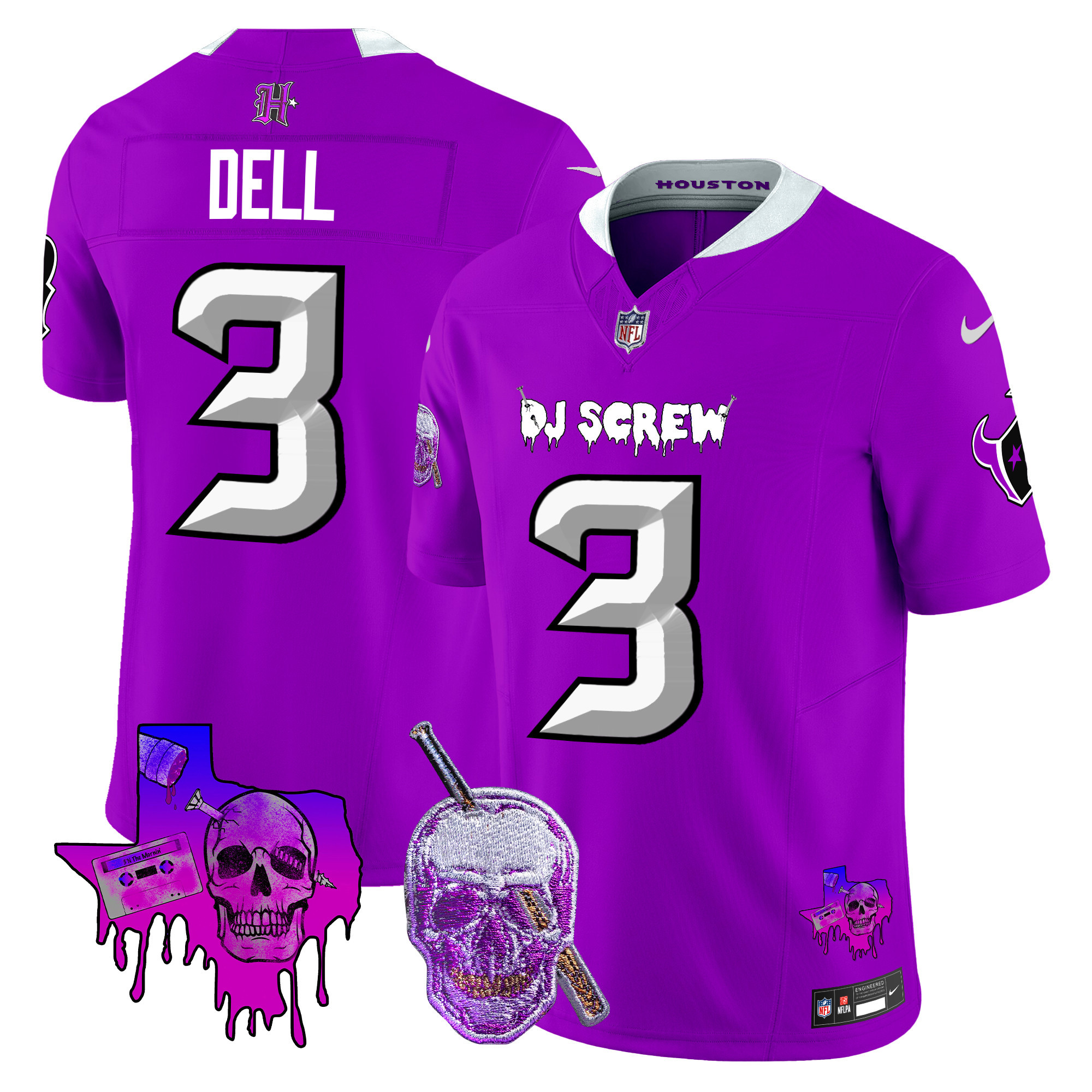 Men's Tank Dell Houston Texans DJ Screw Vapor Limited Purple Jersey - All Stitched