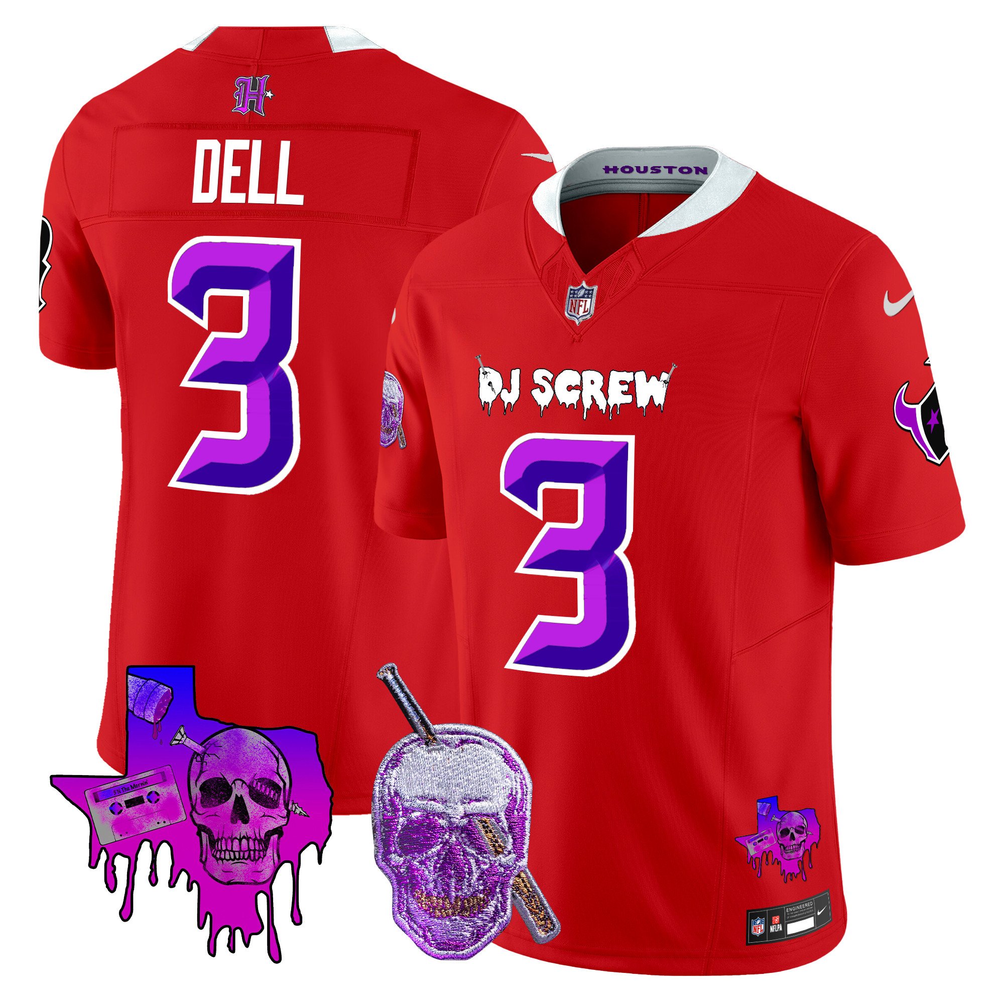 Men's Tank Dell Houston Texans DJ Screw Vapor Limited Red Jersey - All Stitched