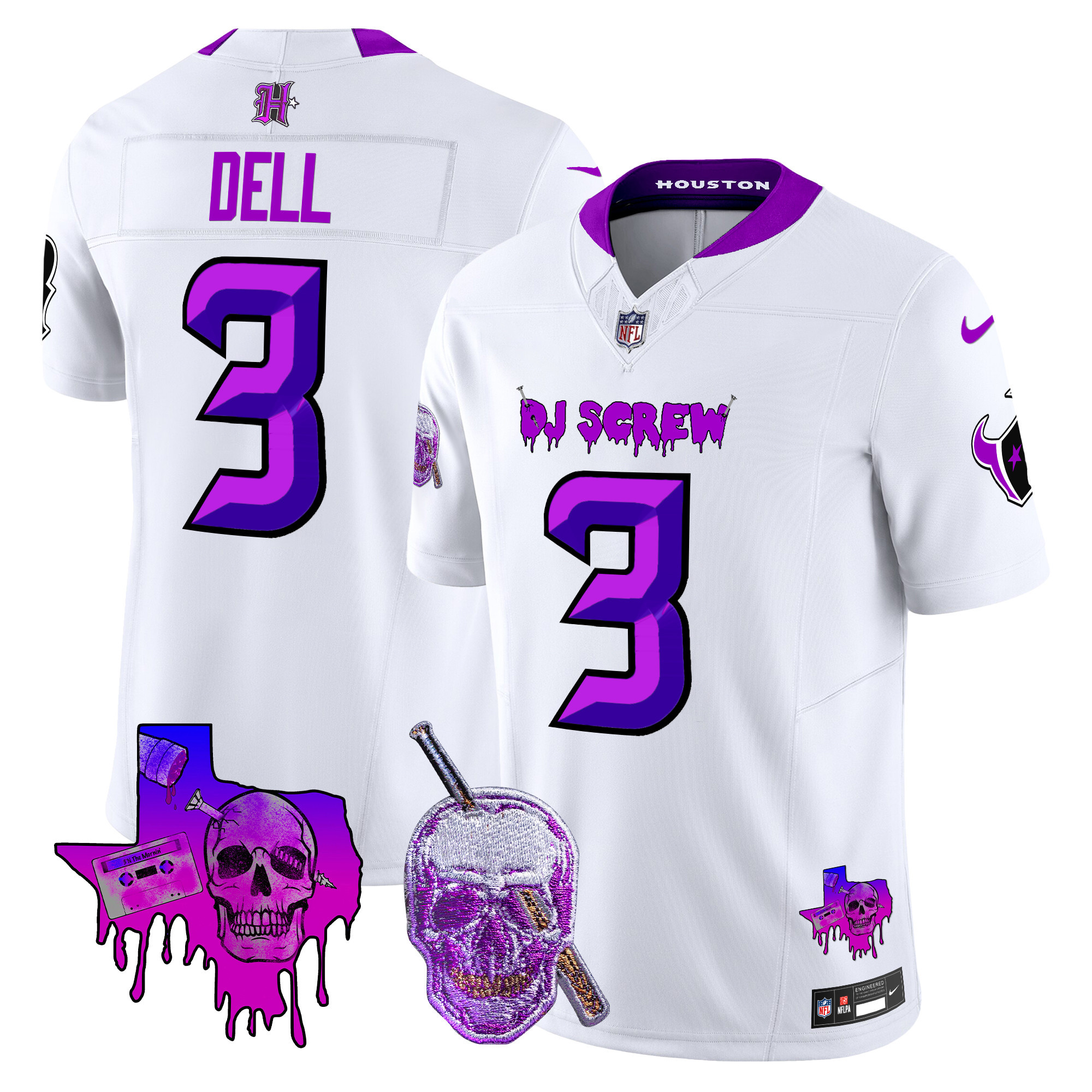 Men's Tank Dell Houston Texans DJ Screw Vapor Limited White Jersey - All Stitched