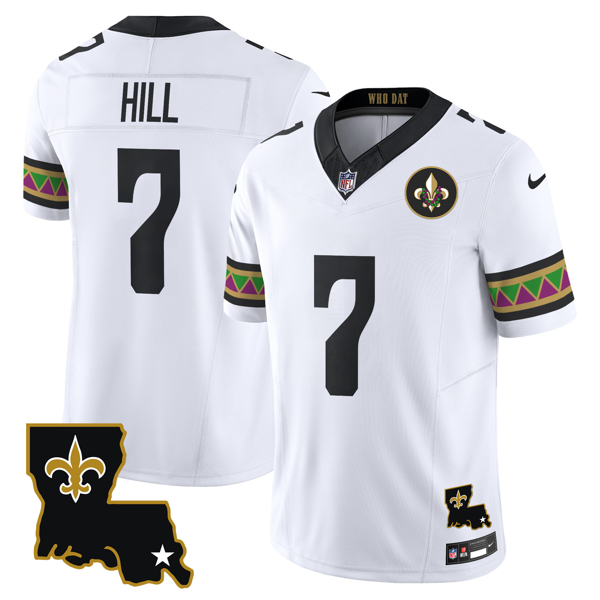 Men's Taysom Hill New Orleans Saints Mardi Gras Vapor Limited White Jersey - All Stitched