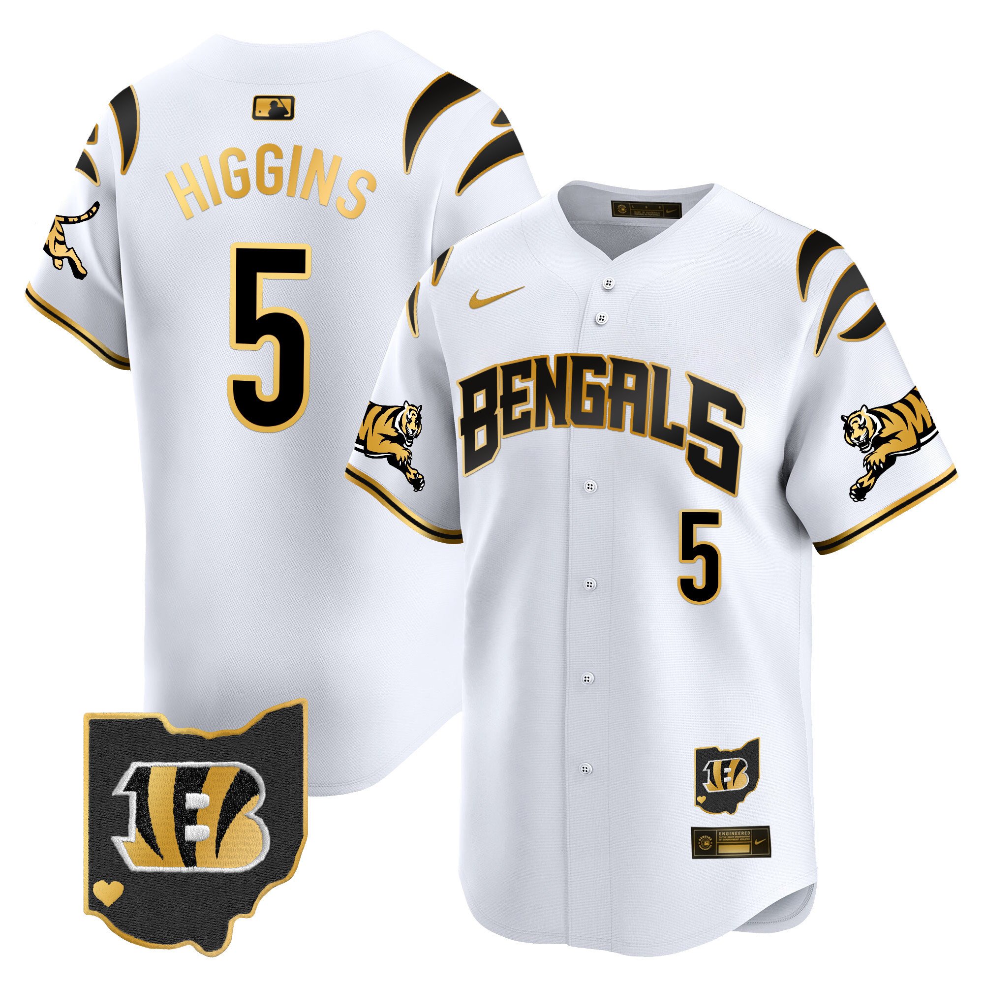Men's Tee Higgins Cincinnati Bengals Vapor Premier Limited White Gold Jersey - All Stitched