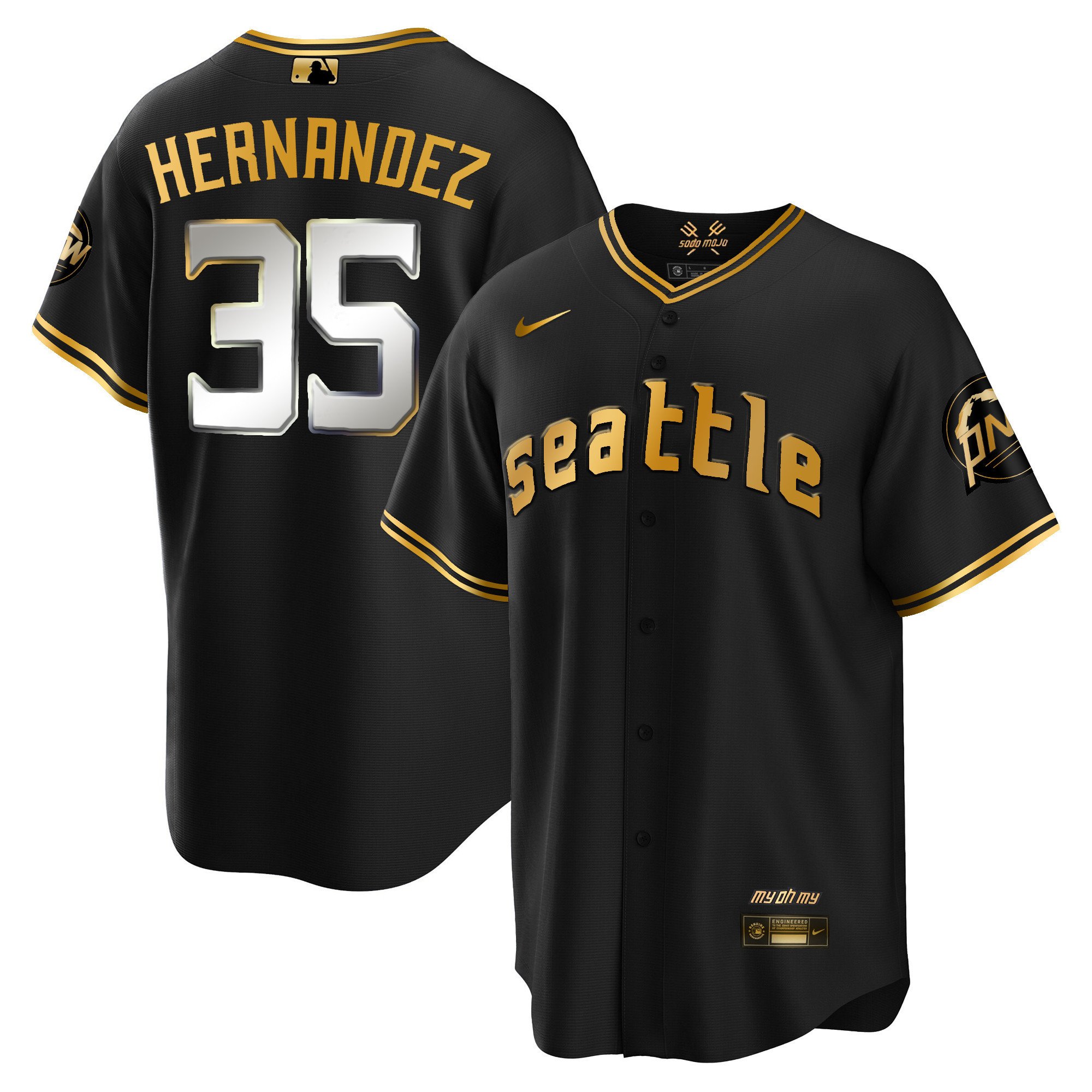 Men's Teoscar Hernandez Seattle Mariners 2023 City Connect Gold Cool Black Gold Jersey - All Stitched