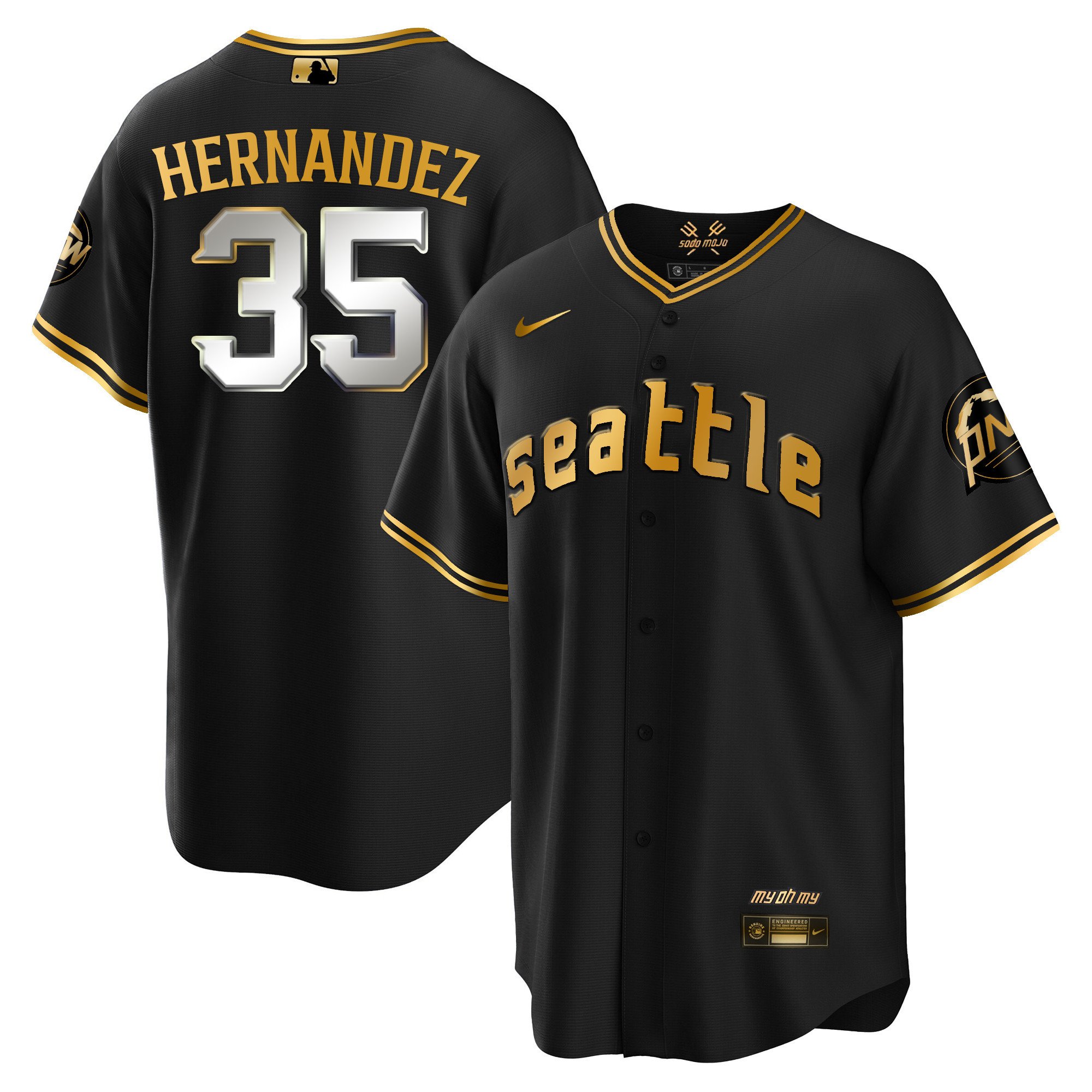 Men's Teoscar Hernandez Seattle Mariners City Connect Cool Base Black Gold Jersey - All Stitched