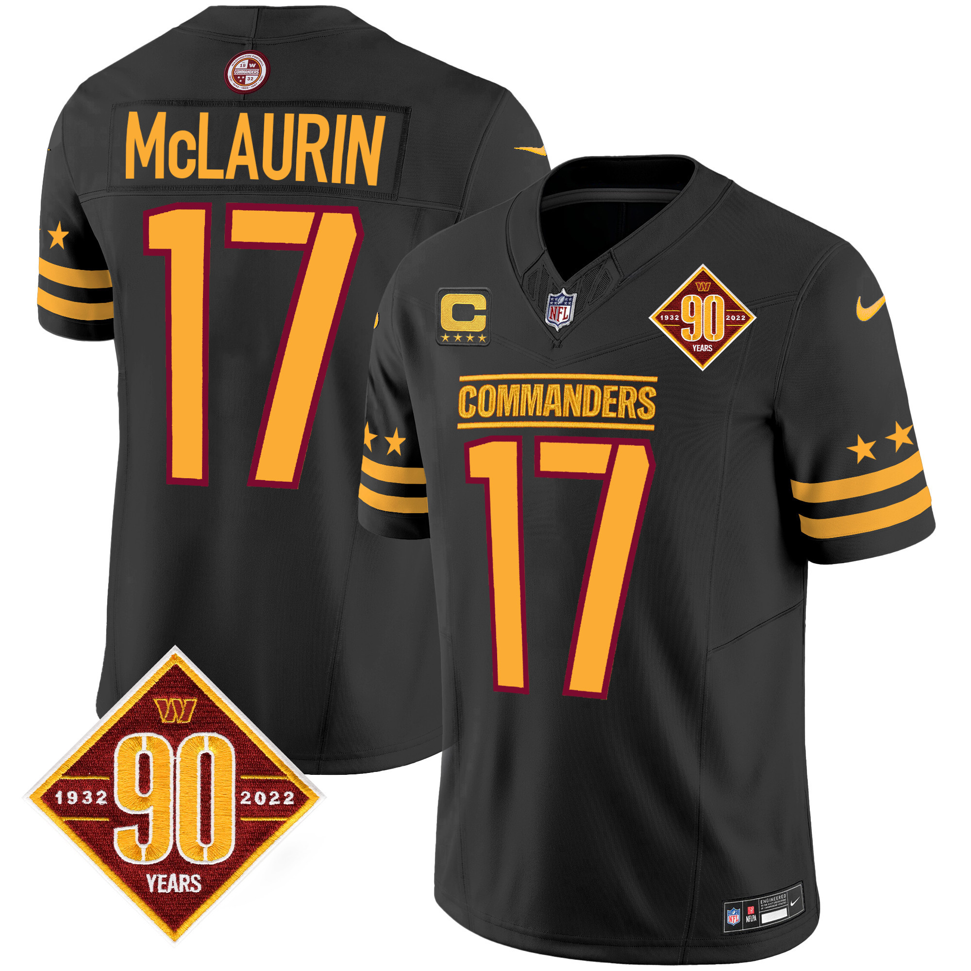 Men's Terry McLaurin Washington Commanders 90th Anniversary Patch Vapor Limited Black Jersey - All Stitched