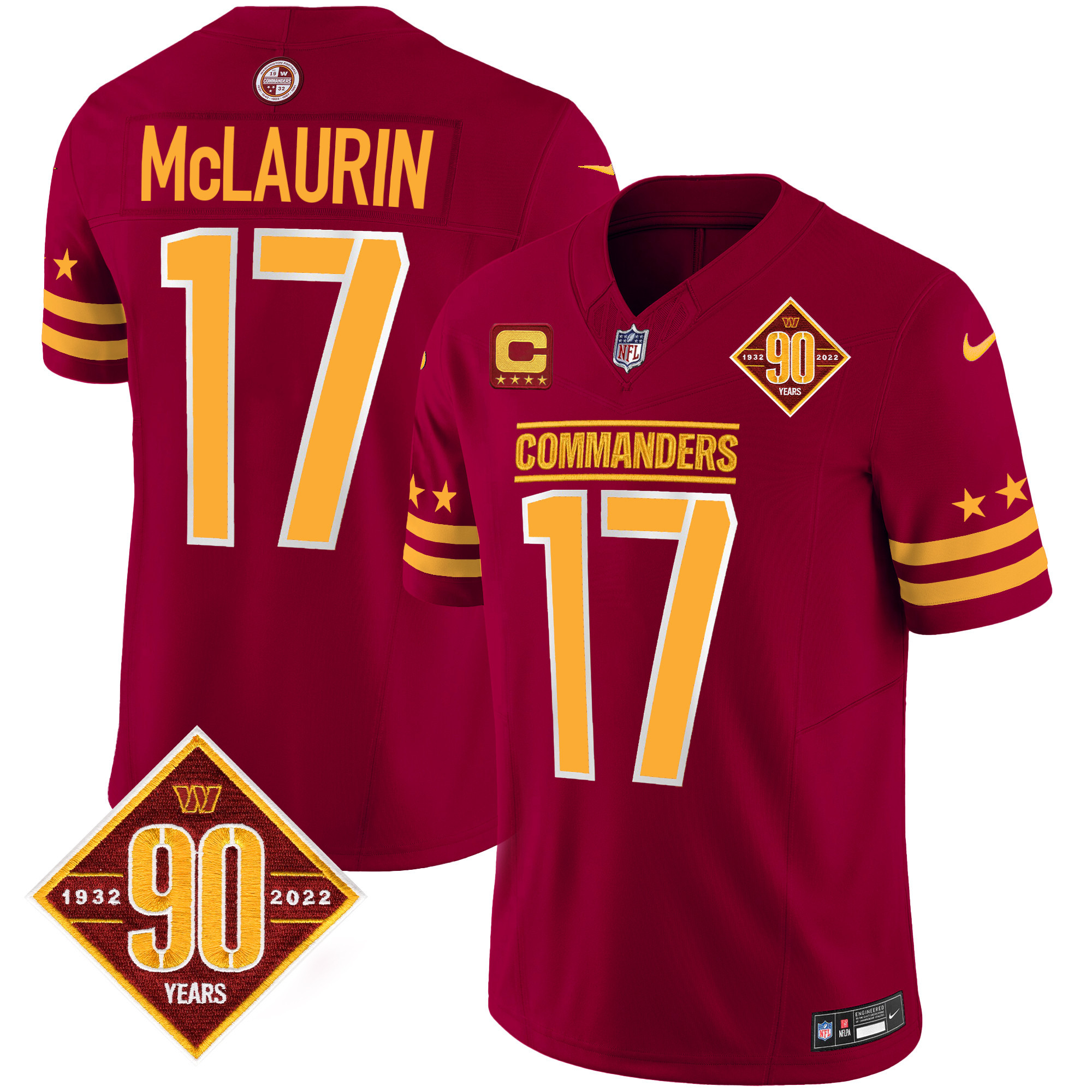 Men's Terry McLaurin Washington Commanders 90th Anniversary Patch Vapor Limited Burgundy Jersey - All Stitched