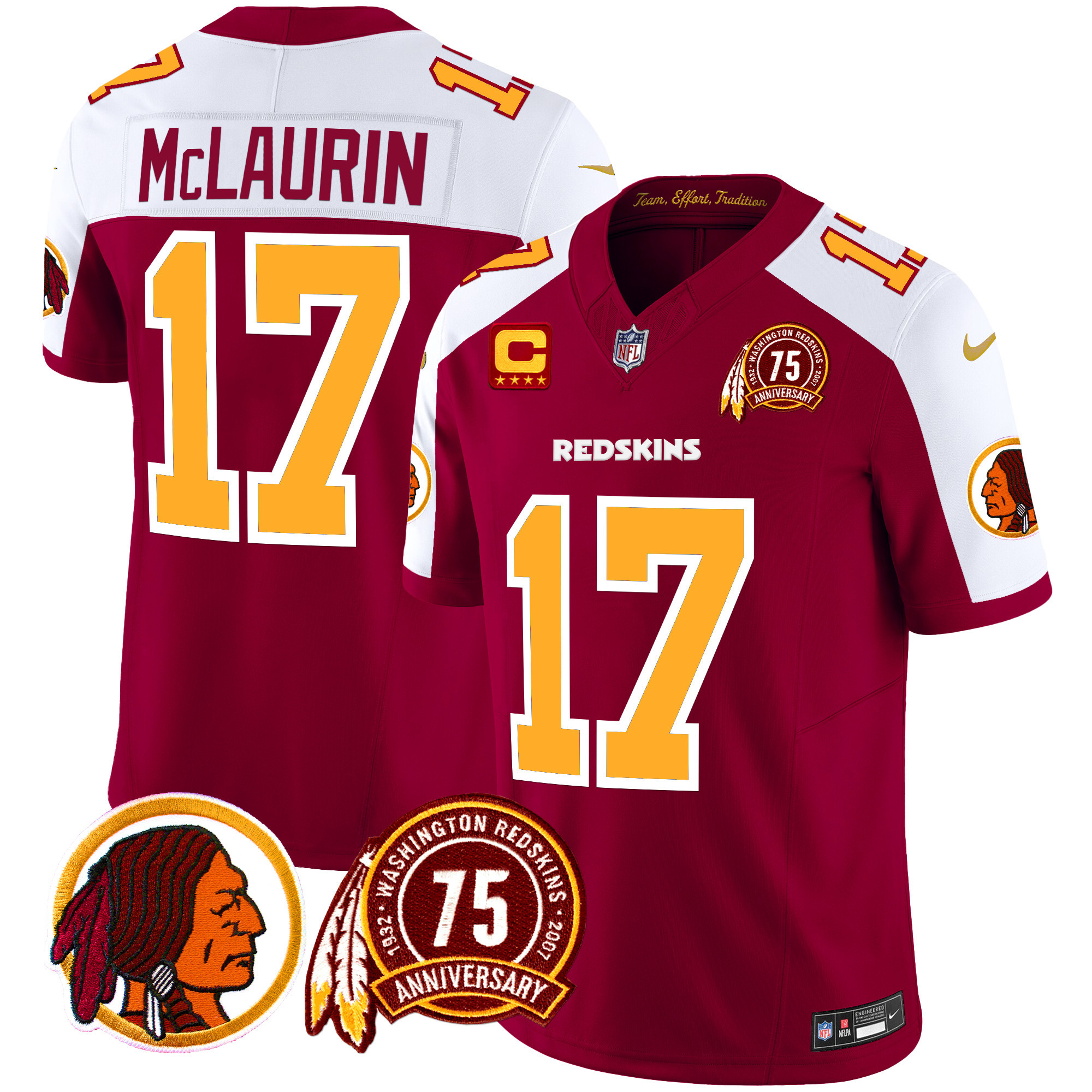 Men's Terry McLaurin Washington Redskins 75th Patch Throwback Vapor Limited Burgundy Alternate Jersey - All Stitched