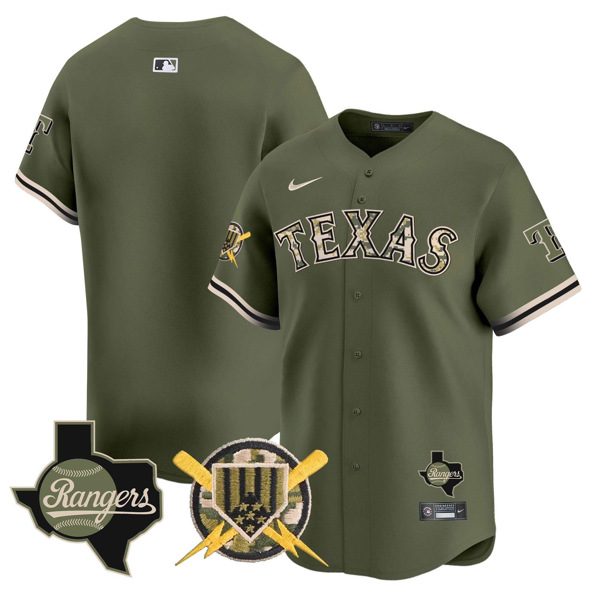 Men's Texas Rangers Armed Forces Day Vapor Premier Limited Green Jersey - All Stitched