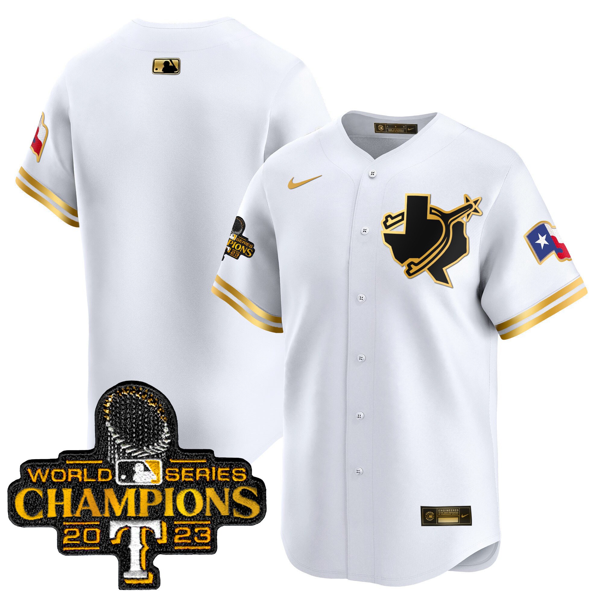 Men's Texas Rangers World Series Champions Vapor Premier Limited White Gold Jersey V3 - All Stitched