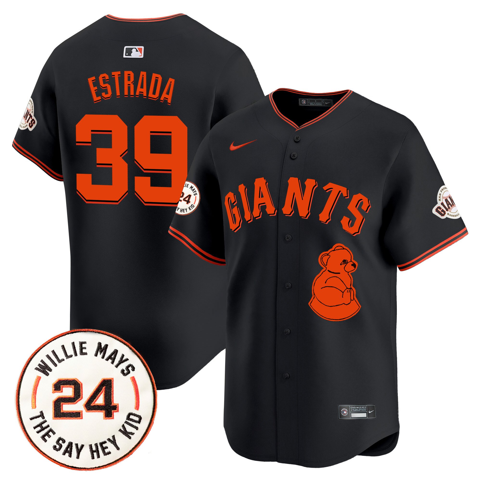 Men's Thairo Estrada San Francisco Giants 2024 Willie Mays Patch Vapor Premier Limited Black Jersey V4 - All Stitched