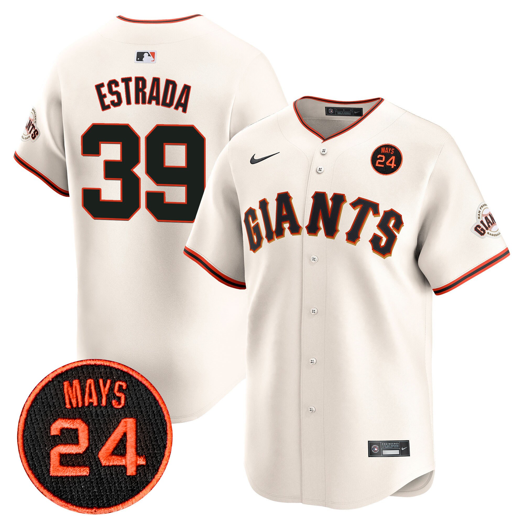 Men's Thairo Estrada San Francisco Giants 2024 Willie Mays Patch Vapor Premier Limited Cream Jersey V3 - All Stitched