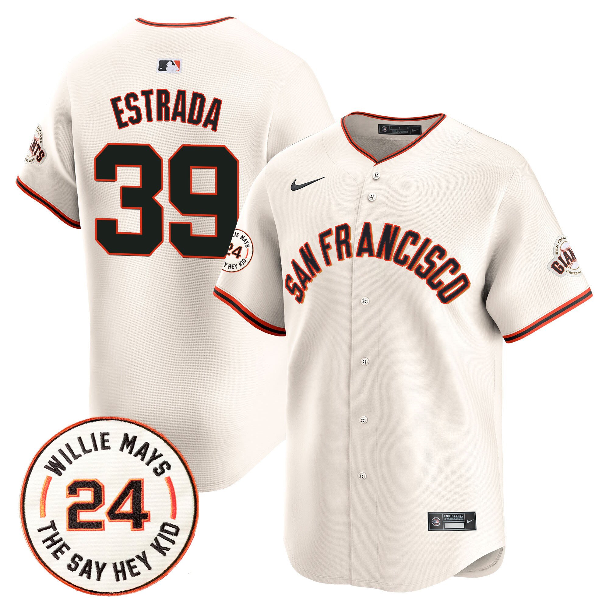 Men's Thairo Estrada San Francisco Giants 2024 Willie Mays Patch Vapor Premier Limited Cream Jersey V5 - All Stitched