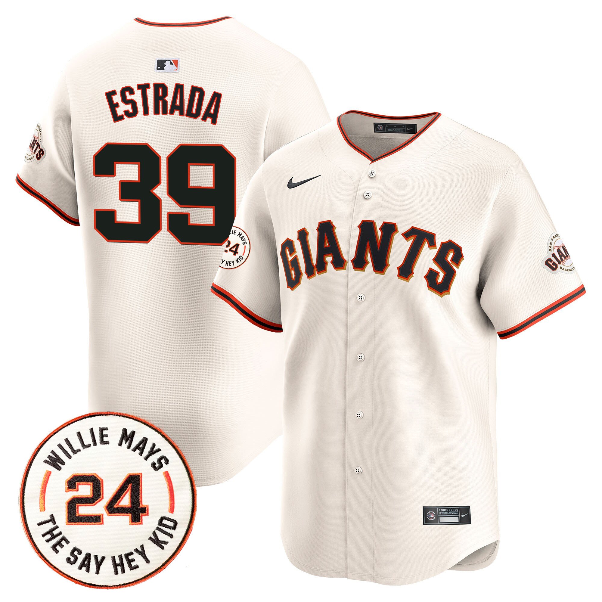 Men's Thairo Estrada San Francisco Giants 2024 Willie Mays Patch Vapor Premier Limited Cream Jersey V6 - All Stitched