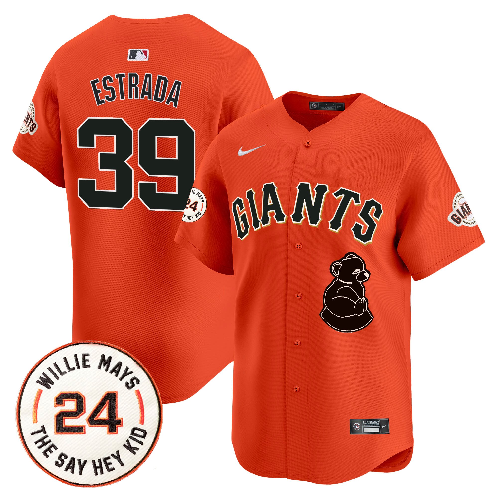 Men's Thairo Estrada San Francisco Giants 2024 Willie Mays Patch Vapor Premier Limited Orange Jersey V4 - All Stitched