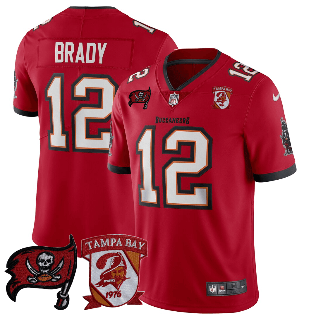 Men's Tom Brady Tampa Bay Buccaneers Logo Patch Red Jersey - All Stitched