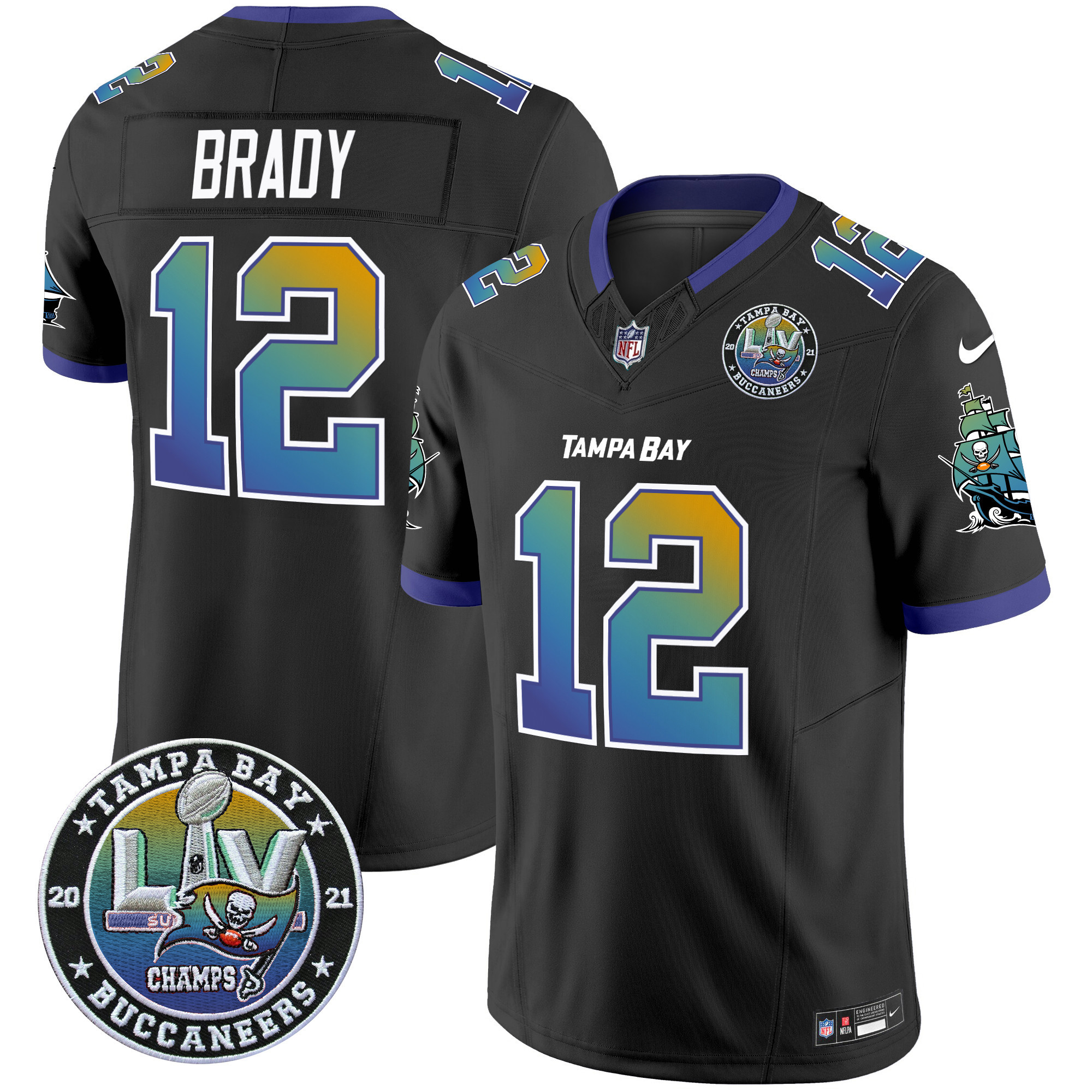 Men's Tom Brady Tampa Bay Buccaneers "Tampa City" Super Bowl LIV Patch Vapor Limited Black Jersey - All Stitched