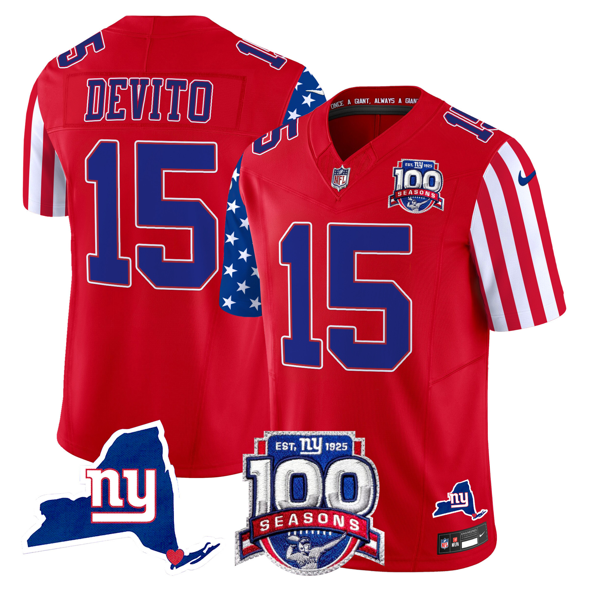 Men's Tommy DeVito New York Giants American Style Vapor Limited Red Jersey - All Stitched