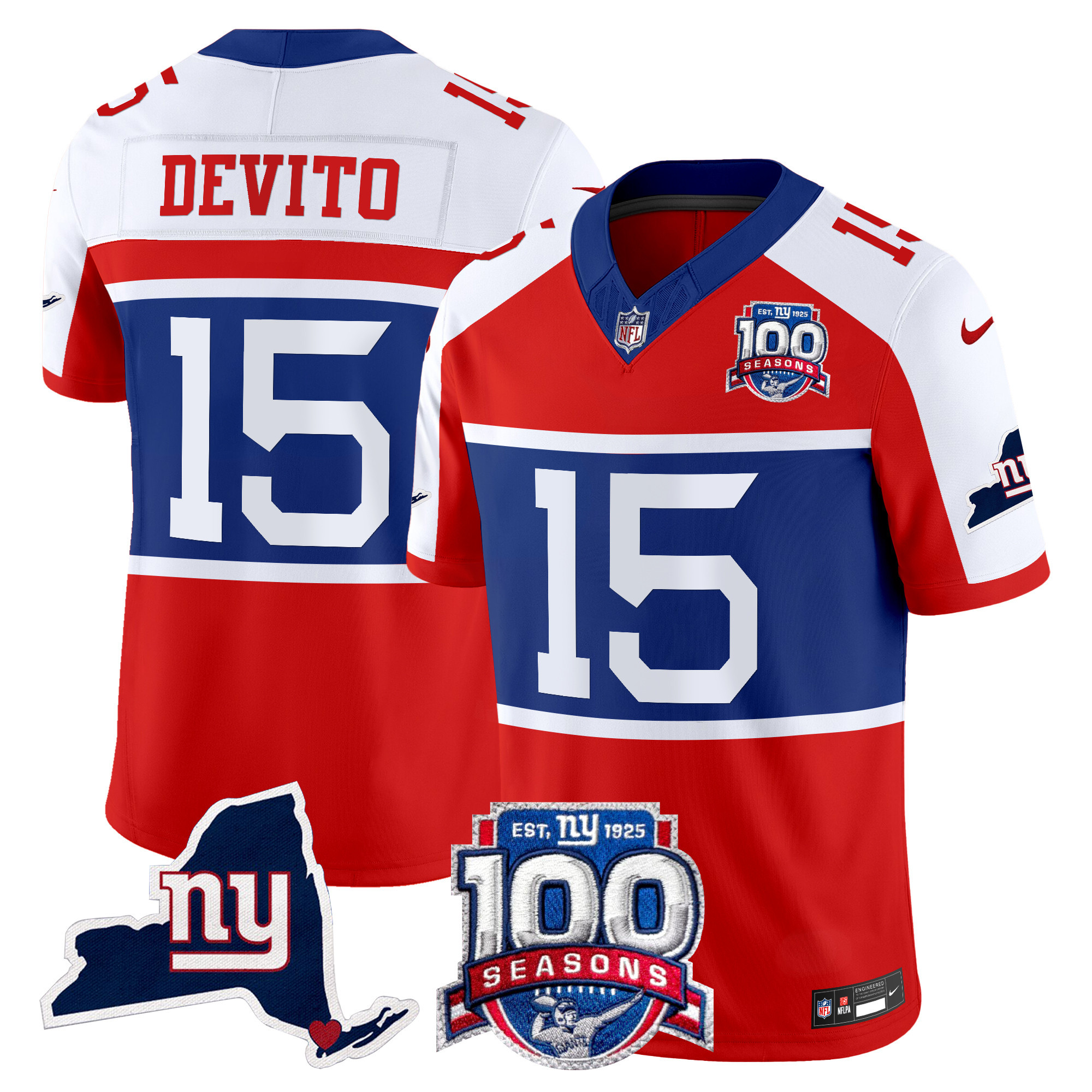 Men's Tommy DeVito New York Giants 'Century Red' 100th Commemorative Vapor Red Alternate Jersey V2 - All Stitched