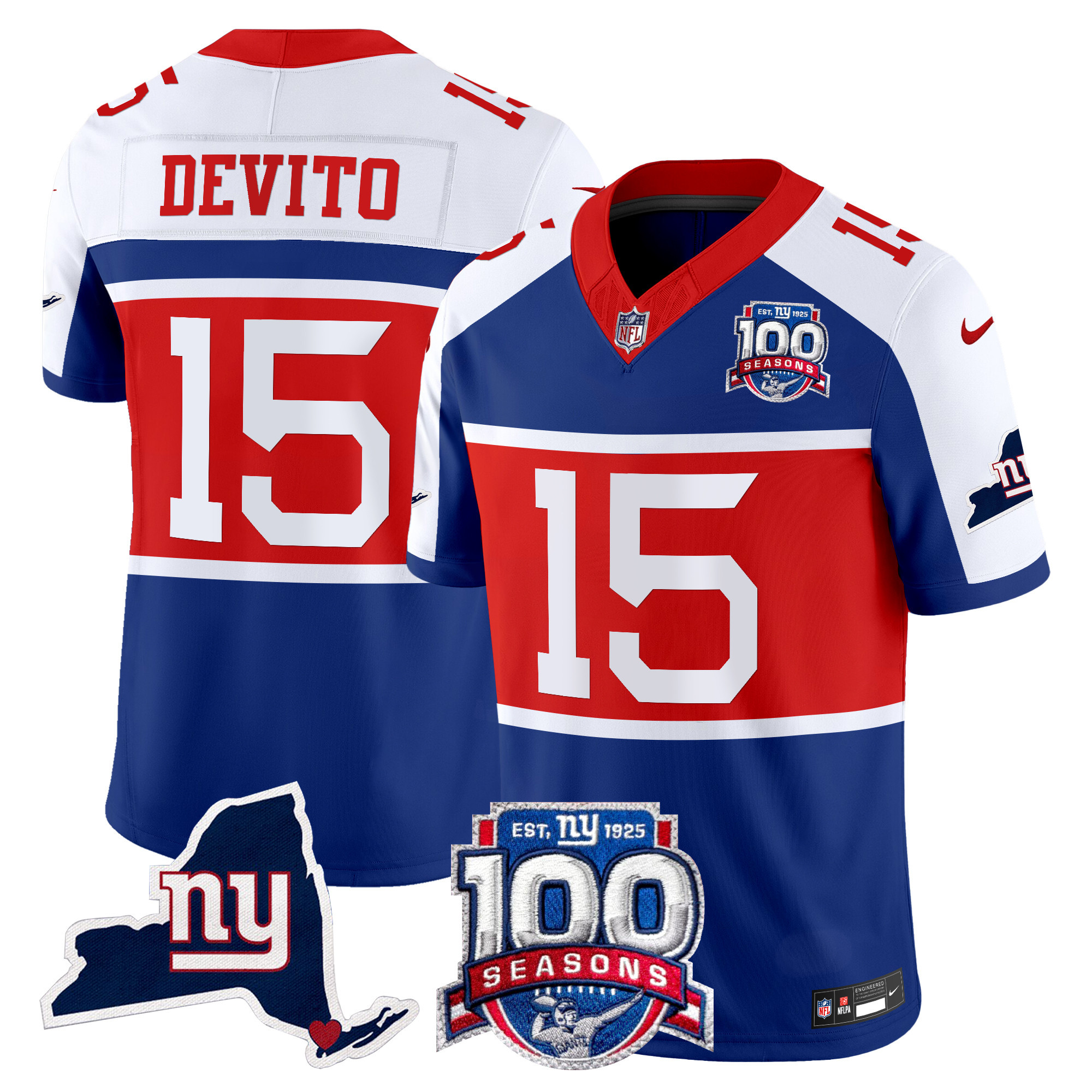 Men's Tommy DeVito New York Giants 'Century Red' 100th Commemorative Vapor Royal Alternate Jersey V2 - All Stitched